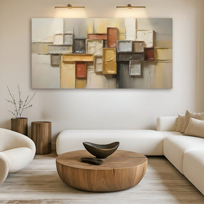 Shape pattern minimalist abstract canvas wall art in neutral tones, ready to hang