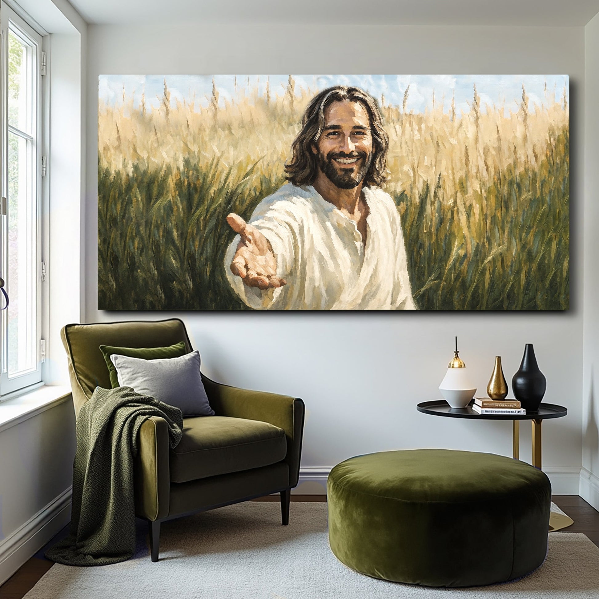 Savior's Invitation faith canvas wall art with welcoming biblical message of grace and compassion