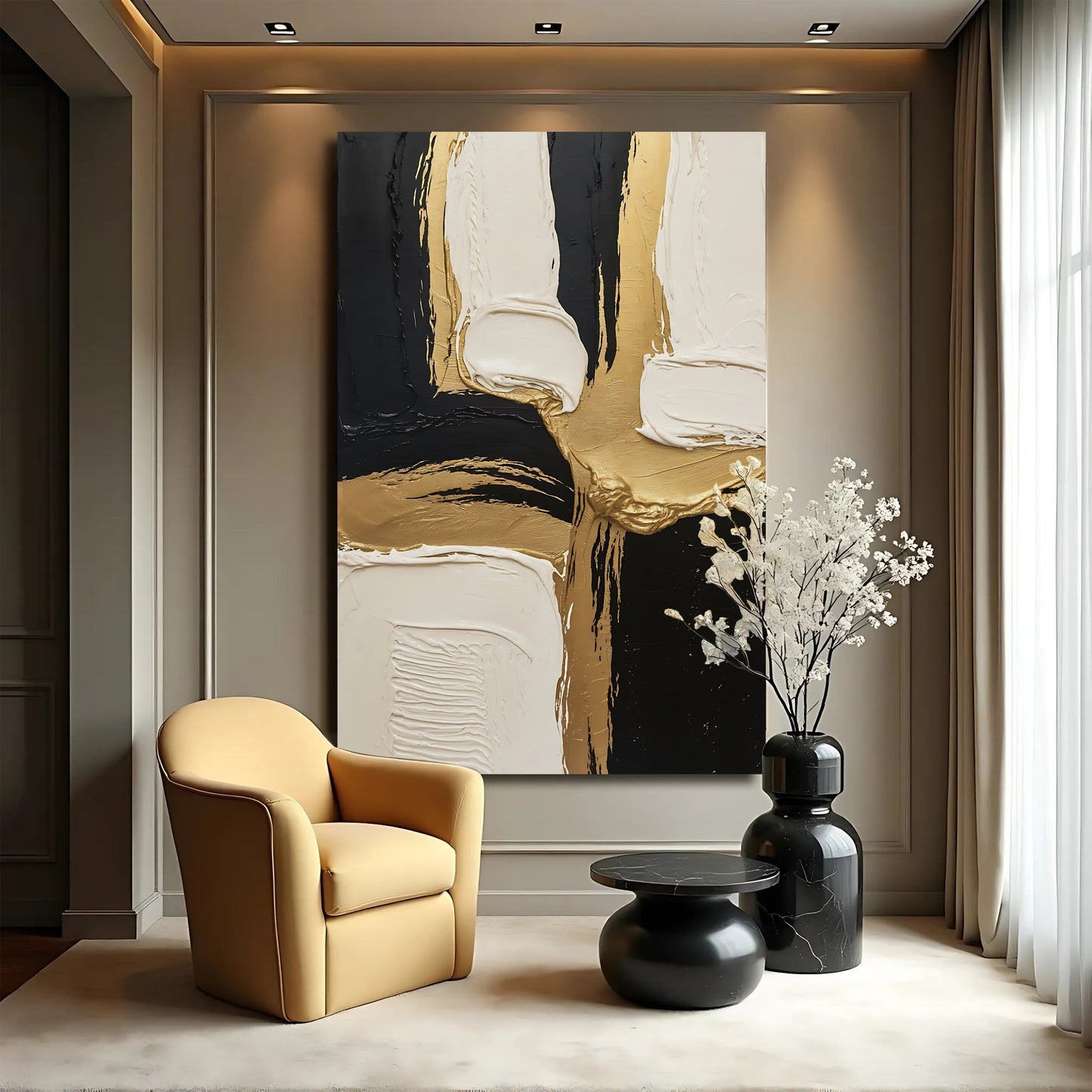 Black White and Gold Abstract Canvas Wall Art