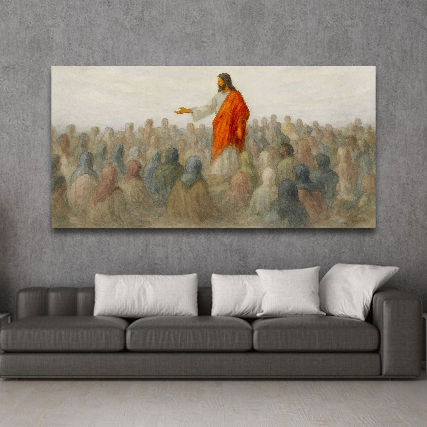Jesus preaching to multitude faith canvas art wide format spiritual imagery