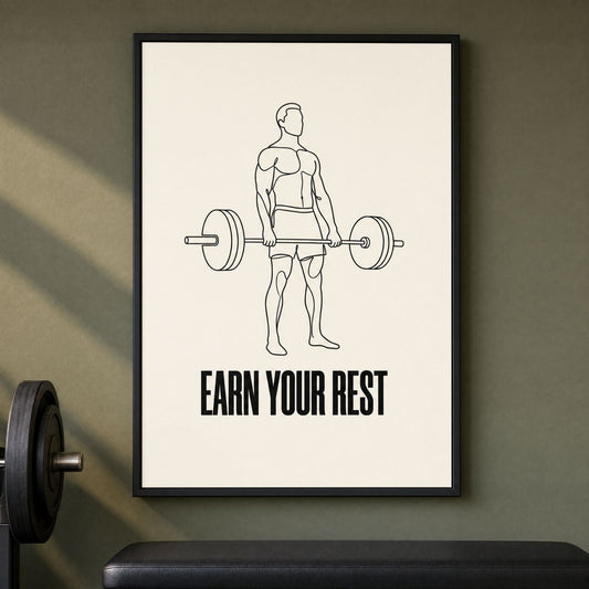 Verdien dir deine Pause – Minimalistisches Poster fürs Fitnessstudio zum Thema Kreuzheben