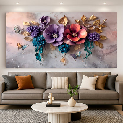 Floral Symphony canvas wall art with a layered mix of blooms, ready to hang