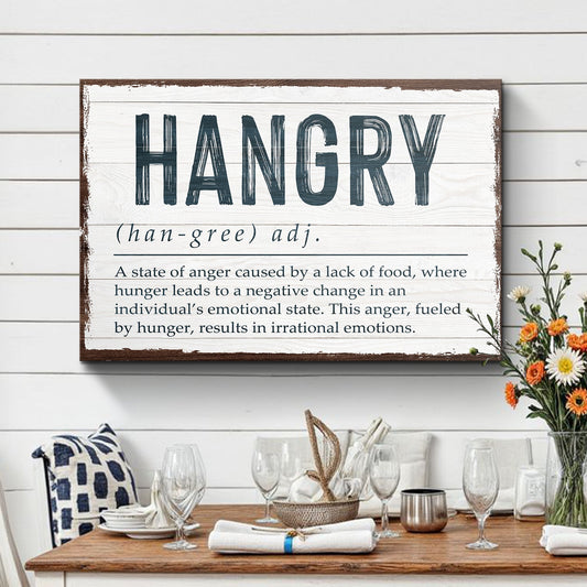 Hangry kitchen sign canvas wall art with playful bold typography