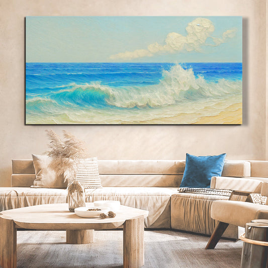 Serene ocean wave coastal canvas wall art in calm blue tones