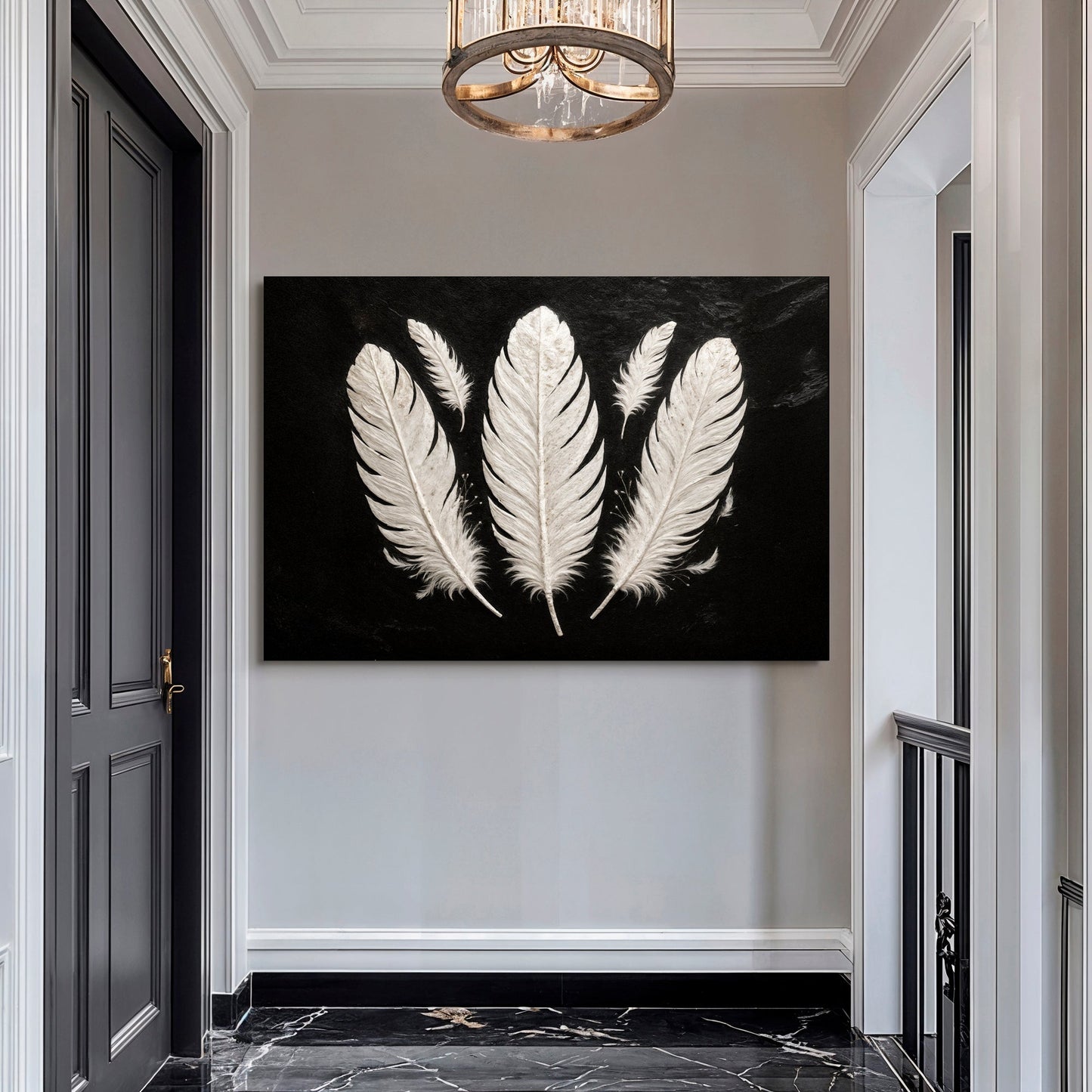 Minimalist Monochrome Feather Canvas Wall Art