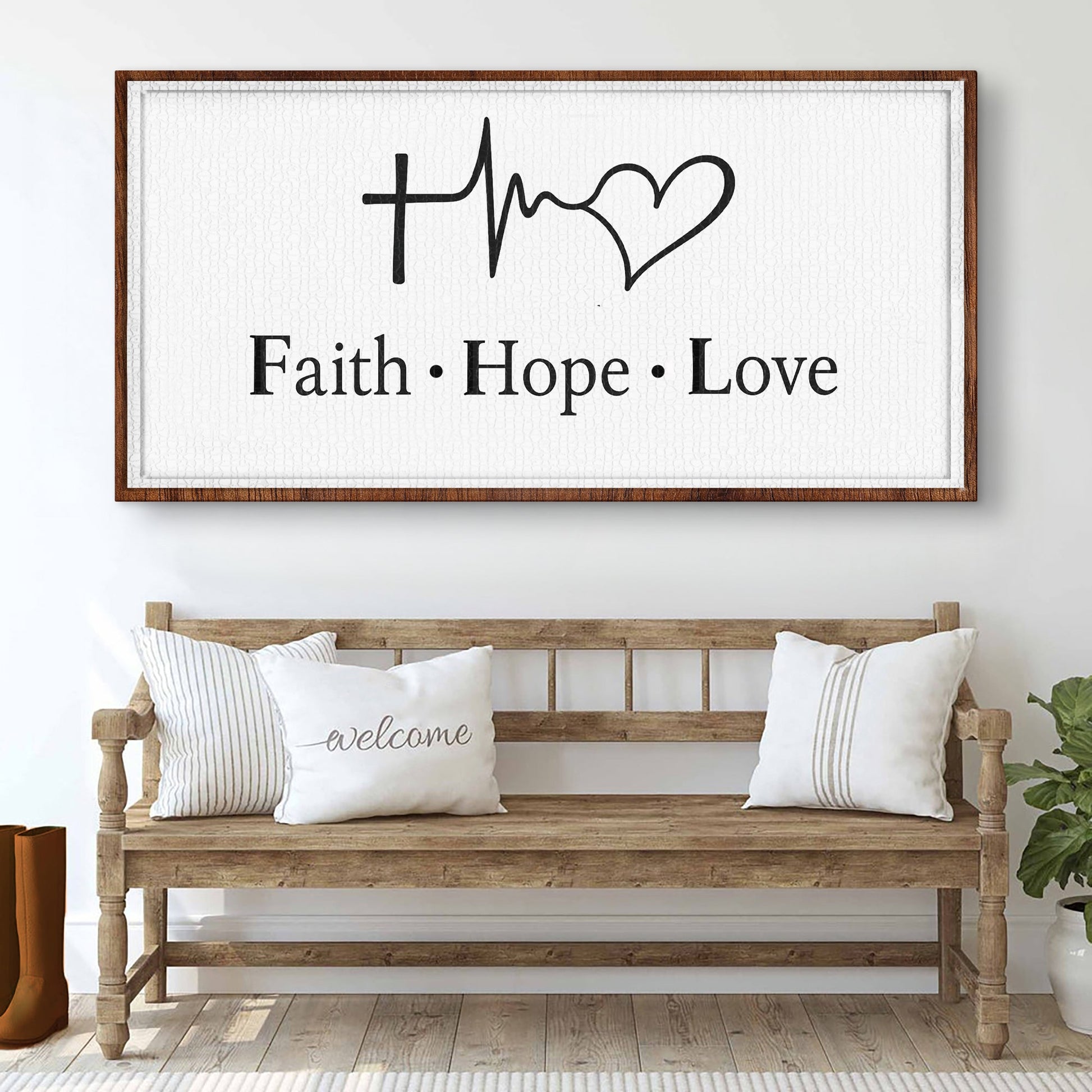 Faith hope love canvas wall art, wide horizontal Christian wall decor