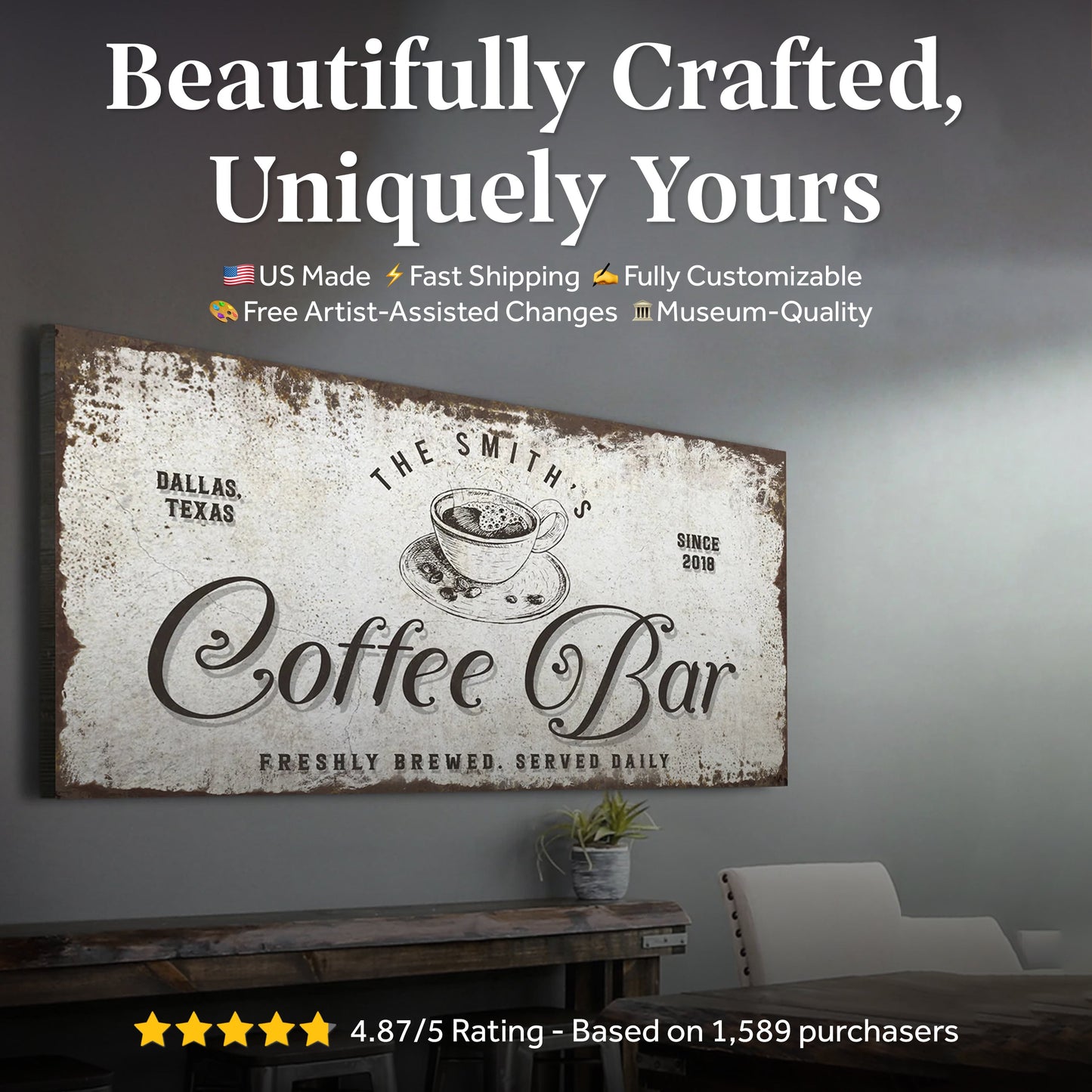 Personalized Coffee Bar Canvas Sign