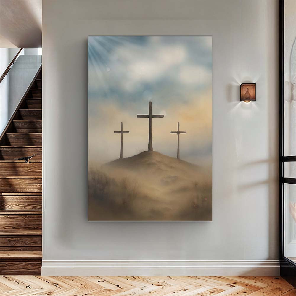 Three crosses on Calvary faith canvas art - Christian wall decor for home
