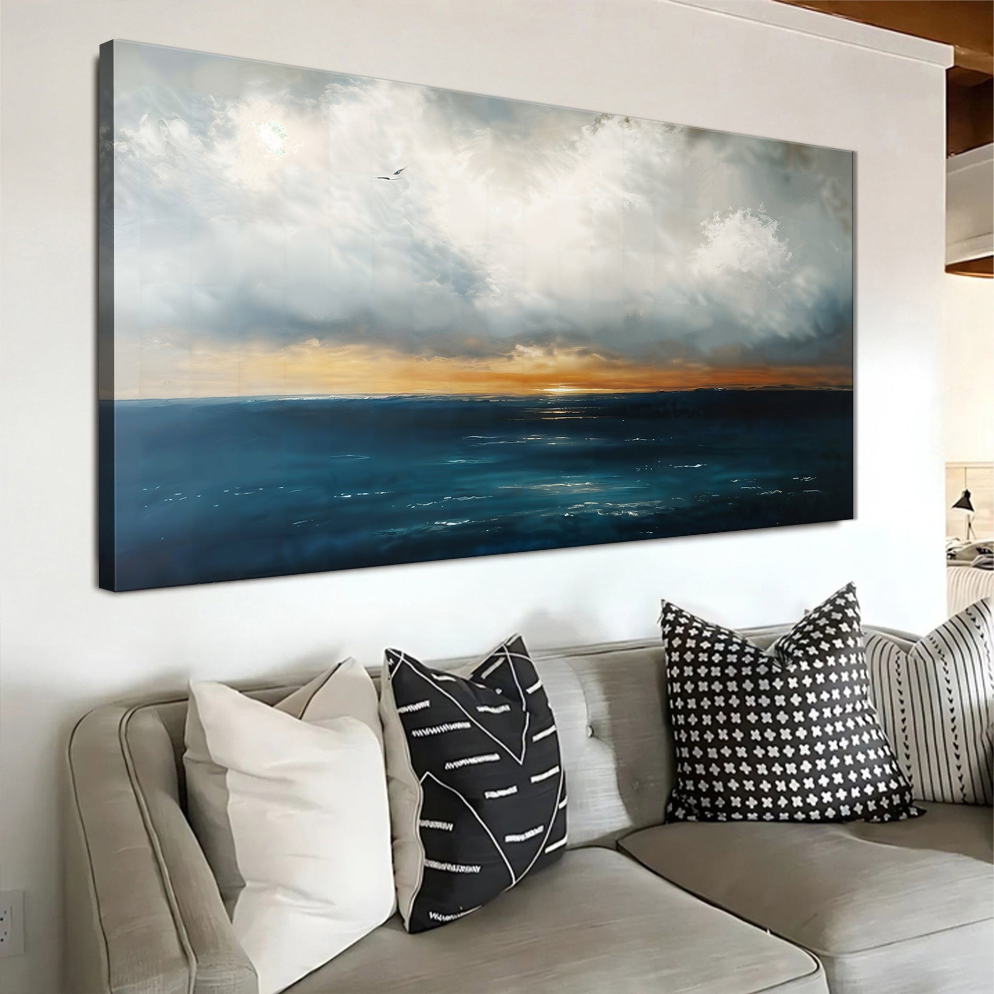 Waterscape abstract canvas wall art III with organic blue water tones, gallery wrapped