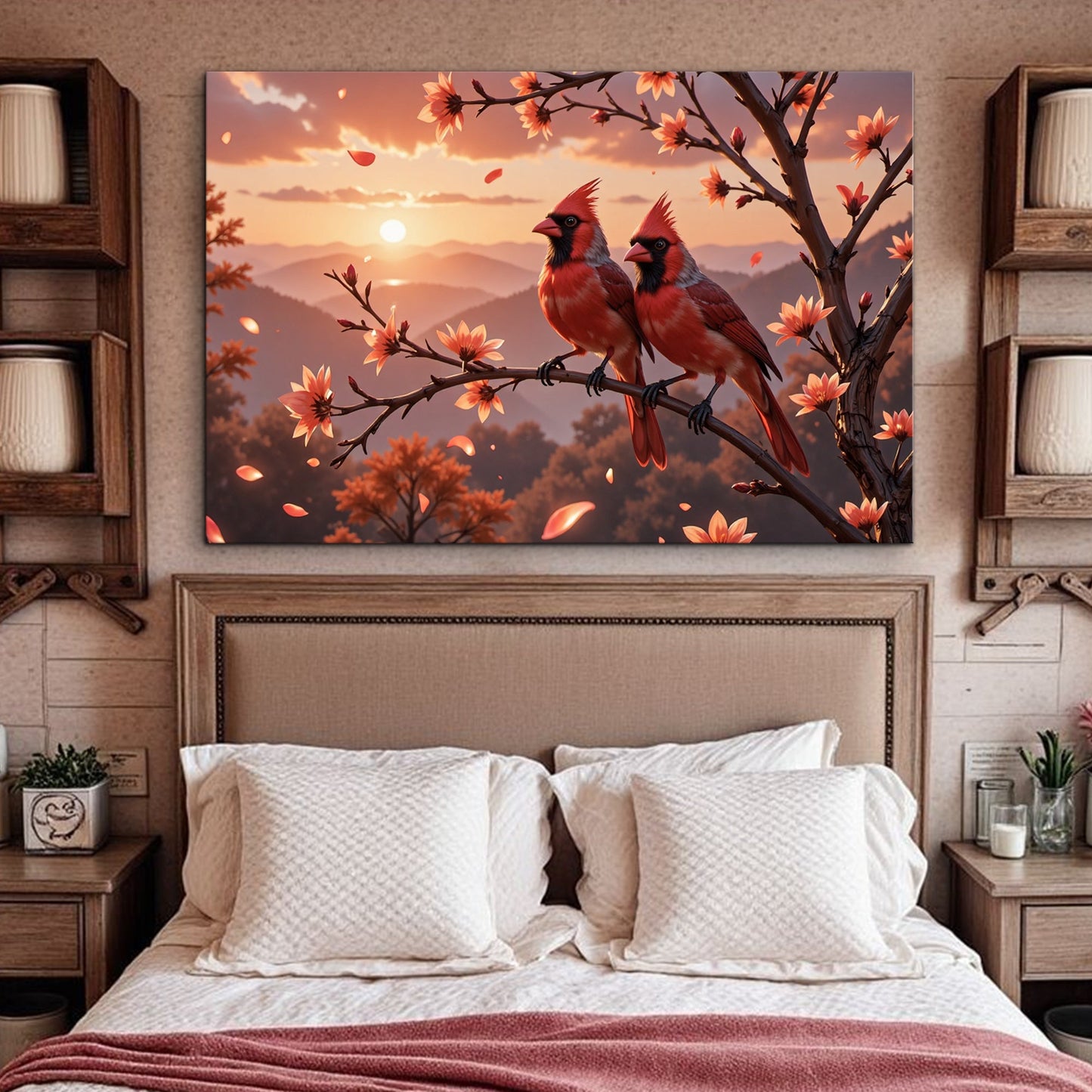 3D layered cardinals canvas wall art
