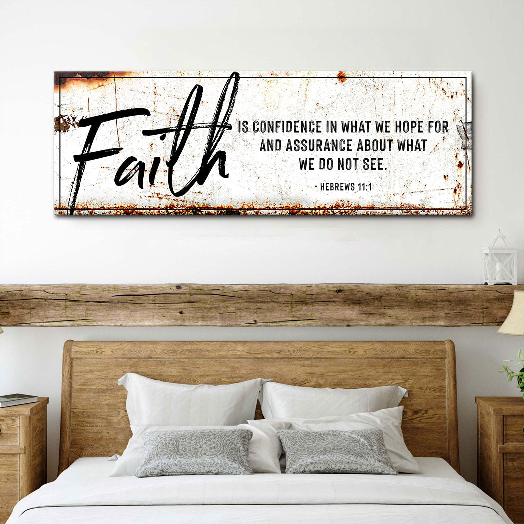 Hebrews 11:1 Faith Is Confidence canvas sign III, vertical scripture wall art