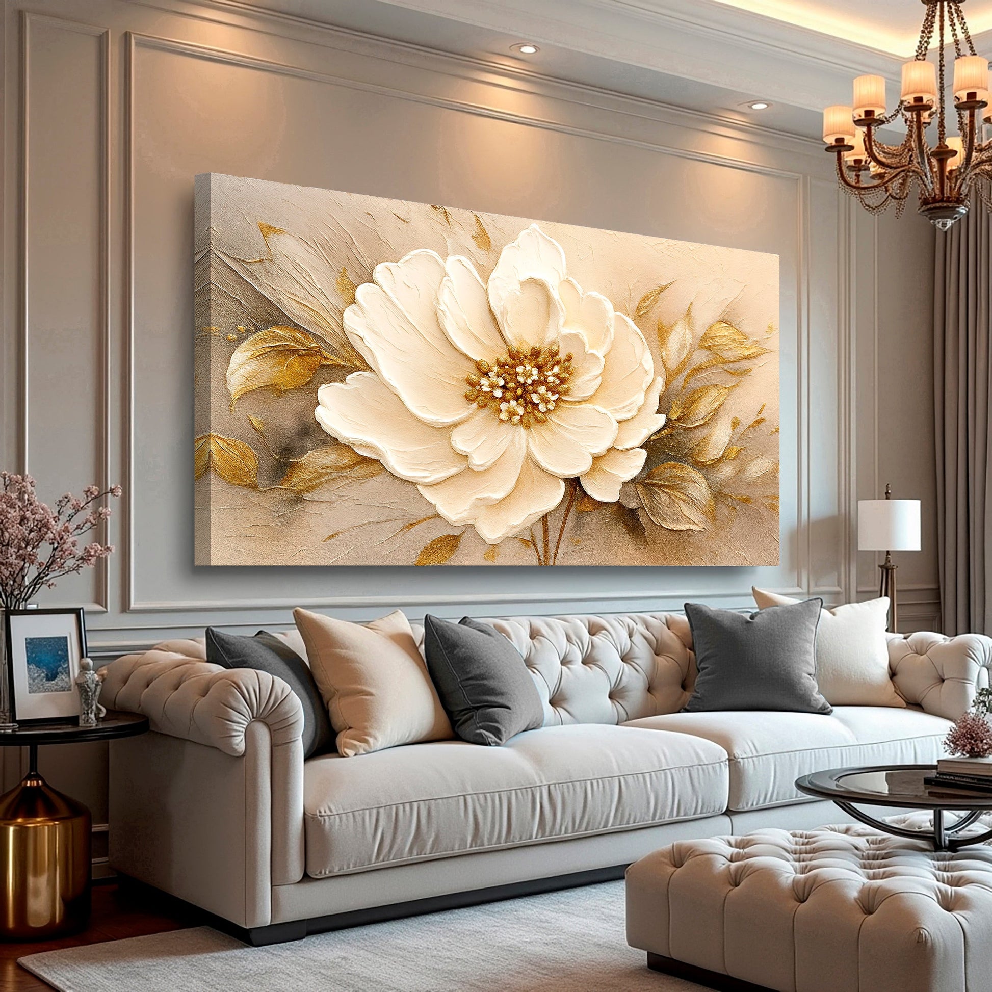 Minimalist abstract canvas wall art in calm neutral tones, ready to hang