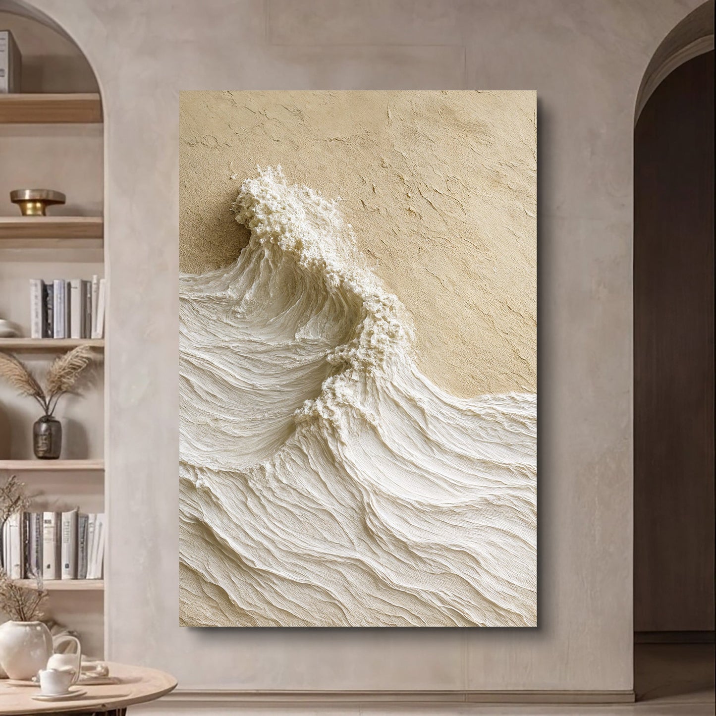 Modern neutral mountain canvas wall art in soft minimalist tones
