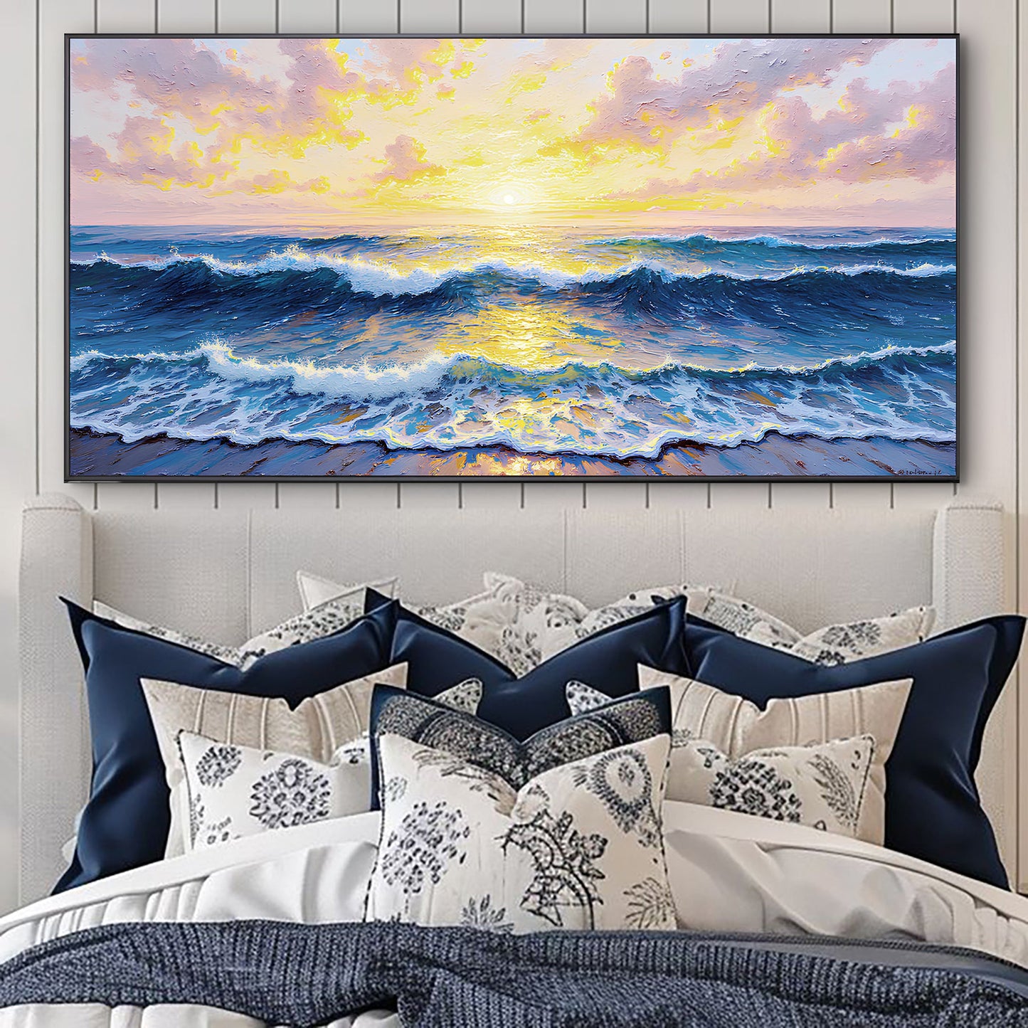 Golden horizon landscape canvas wall art with sweeping warm gold tones across a panoramic view