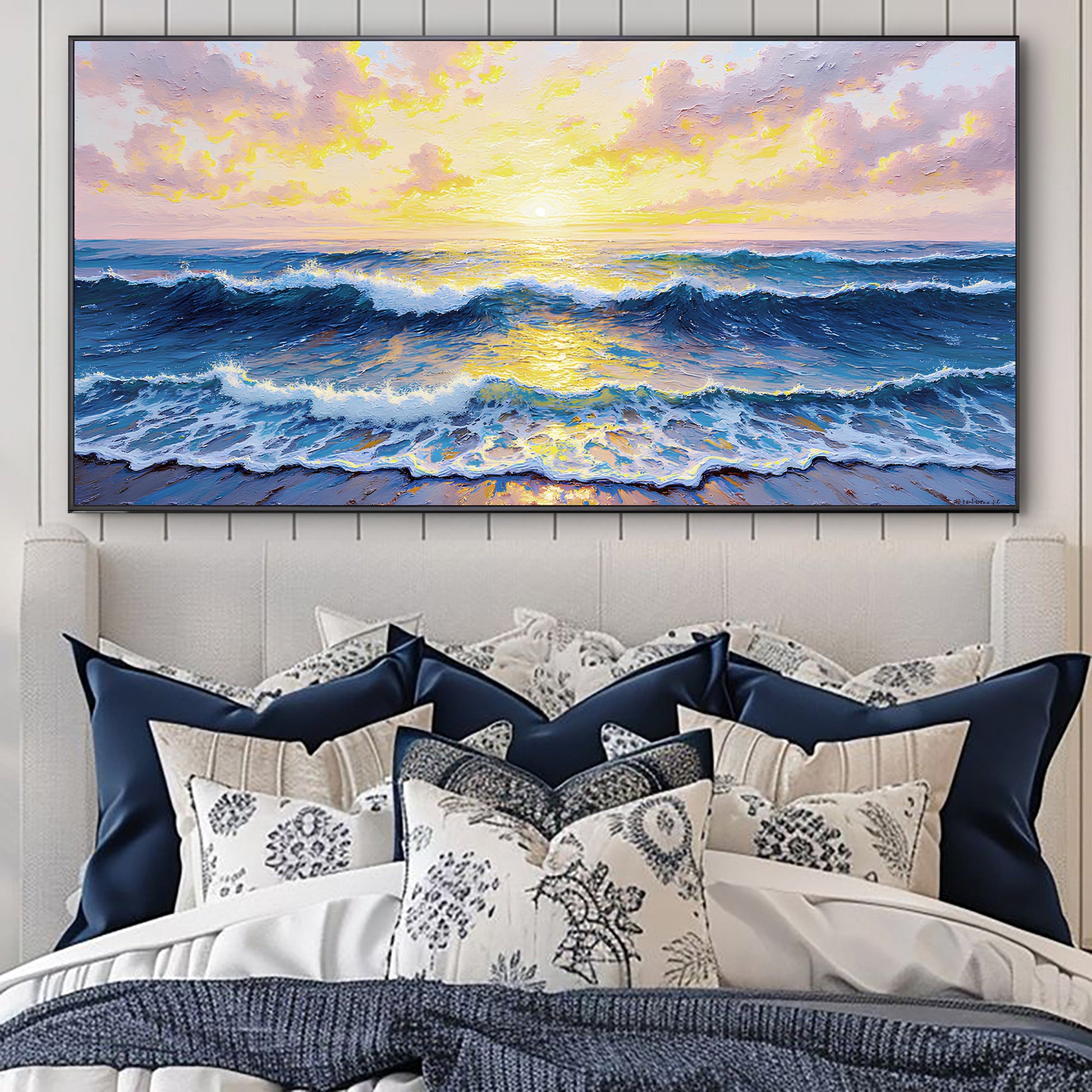 Golden horizon landscape canvas wall art with sweeping warm gold tones across a panoramic view