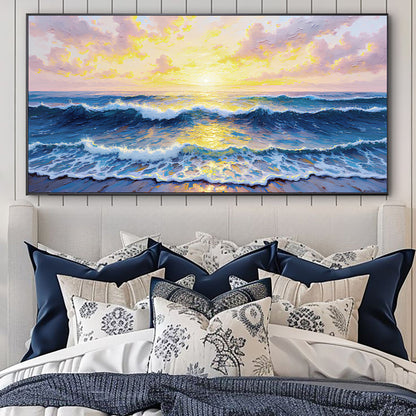 Golden horizon landscape canvas wall art with sweeping warm gold tones across a panoramic view