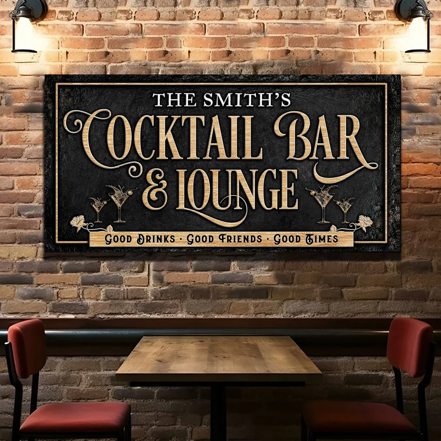 Cocktail bar and lounge sign canvas wall art, home bar decor print