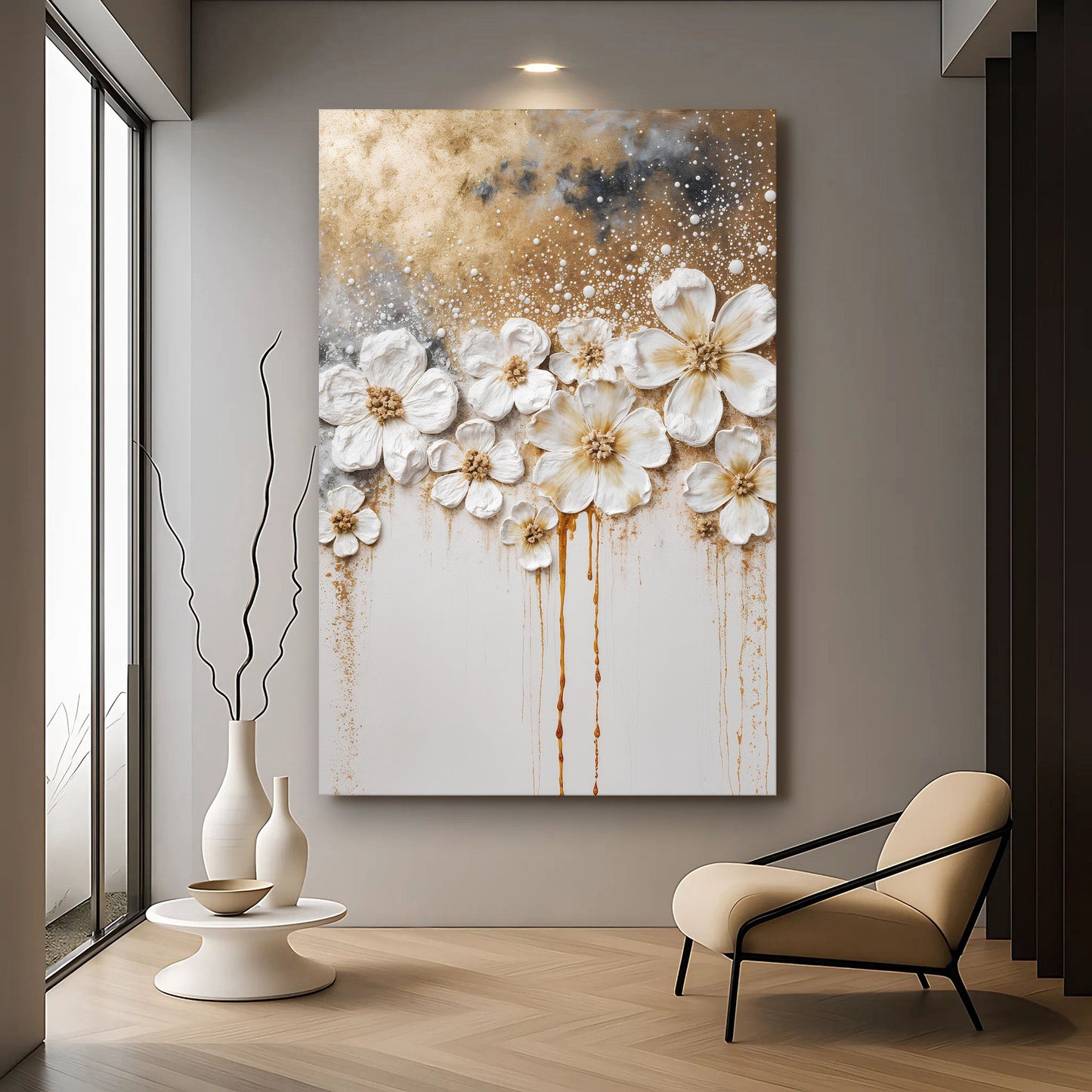Gold Floral Canvas Wall Art - Elegant Botanical Print