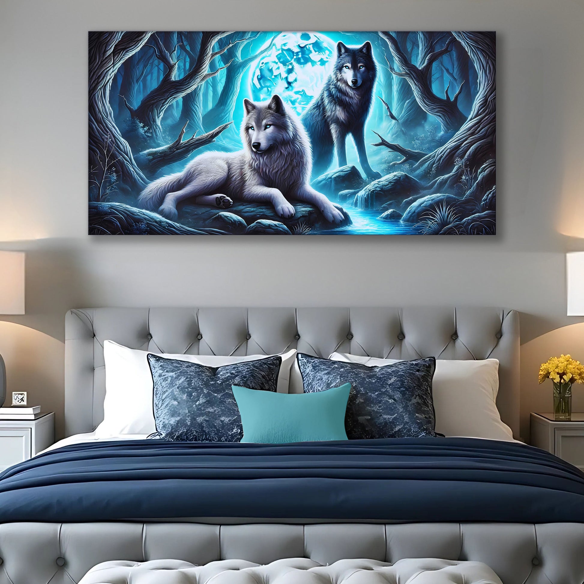 3D wolves canvas wall art with dimensional pack design