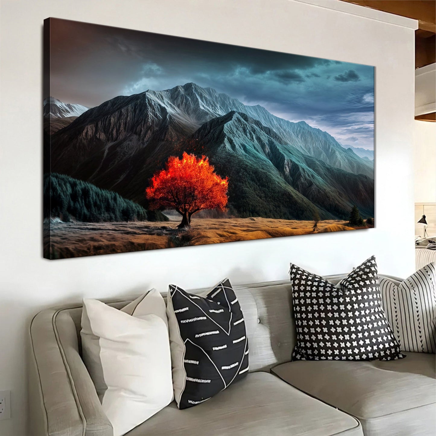 Burning bush biblical canvas wall art with dramatic flame for faith and devotional decor