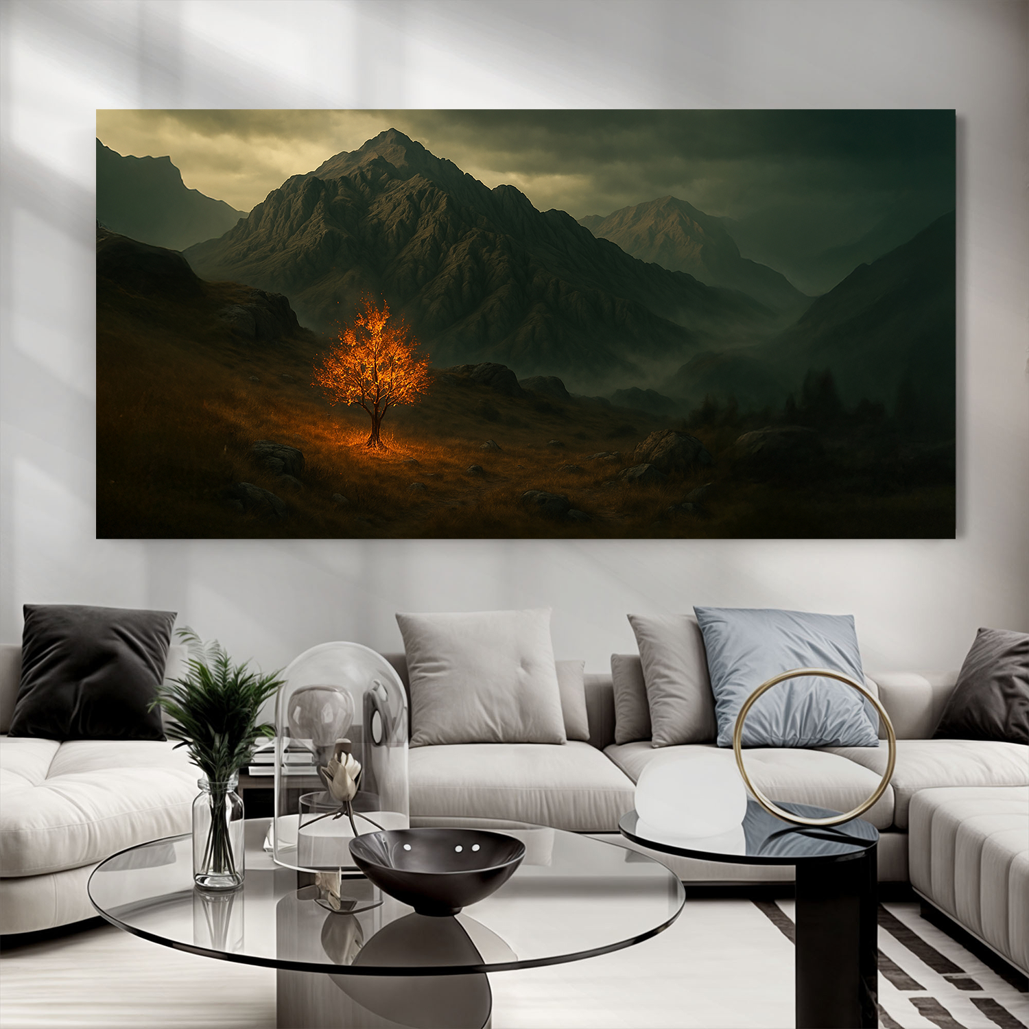 Burning bush canvas wall art religious Christian gift with glowing biblical flame