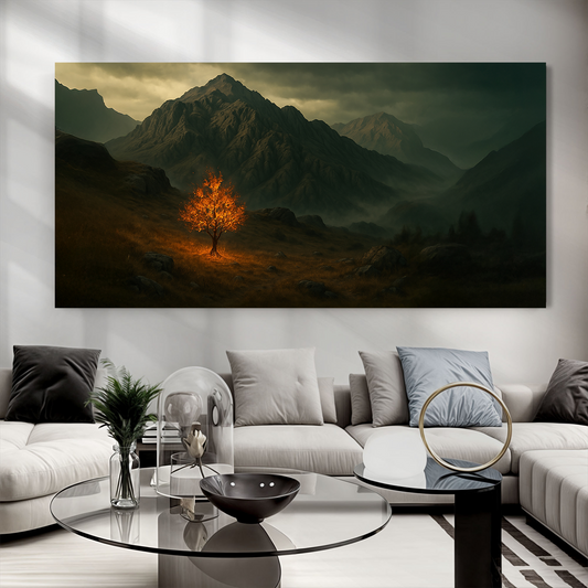 Burning bush canvas wall art religious Christian gift with glowing biblical flame