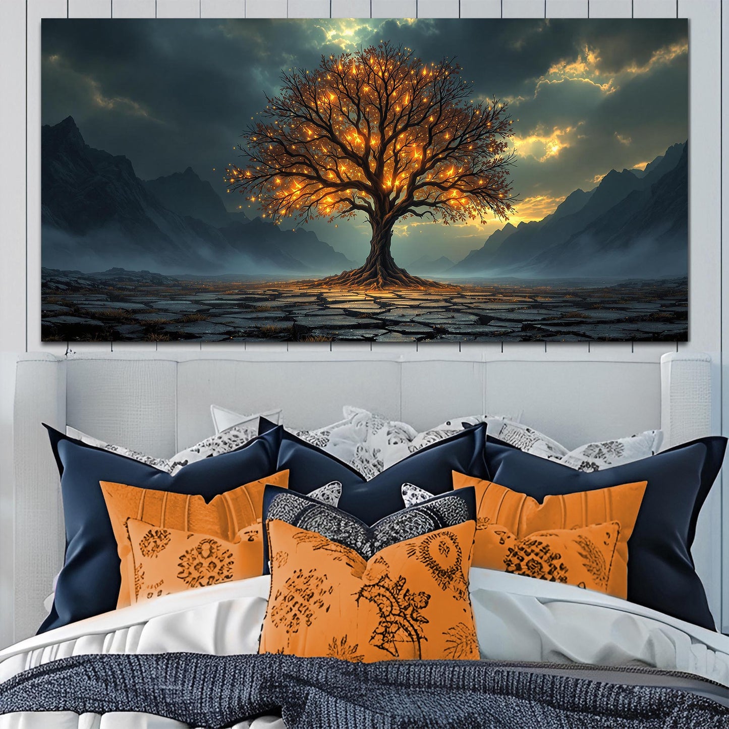 Burning bush scripture canvas wall art with reverential biblical scene for faith gift