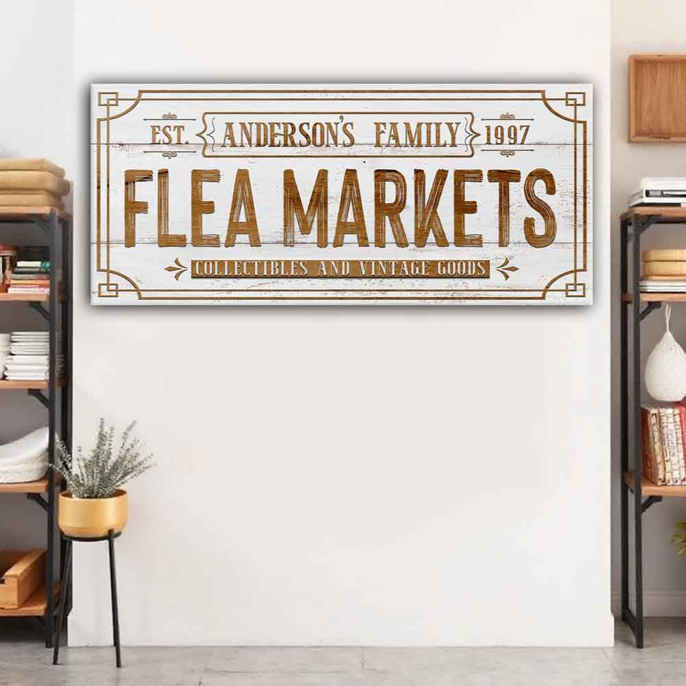 Family flea market vintage canvas wall art sign II with warm retro typography