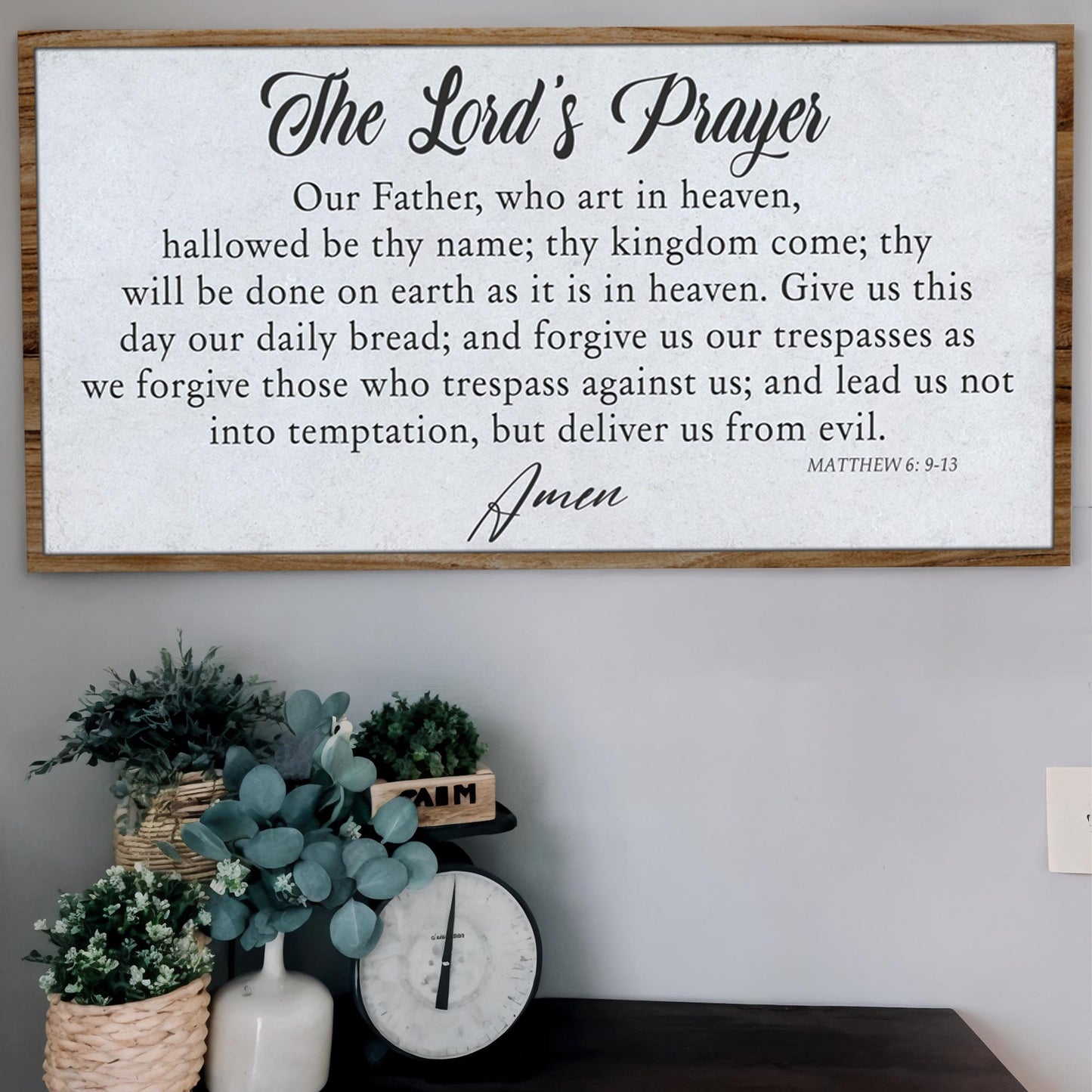 Lord's Prayer faith canvas wall art II wide format with clean modern typography, gallery-wrapped