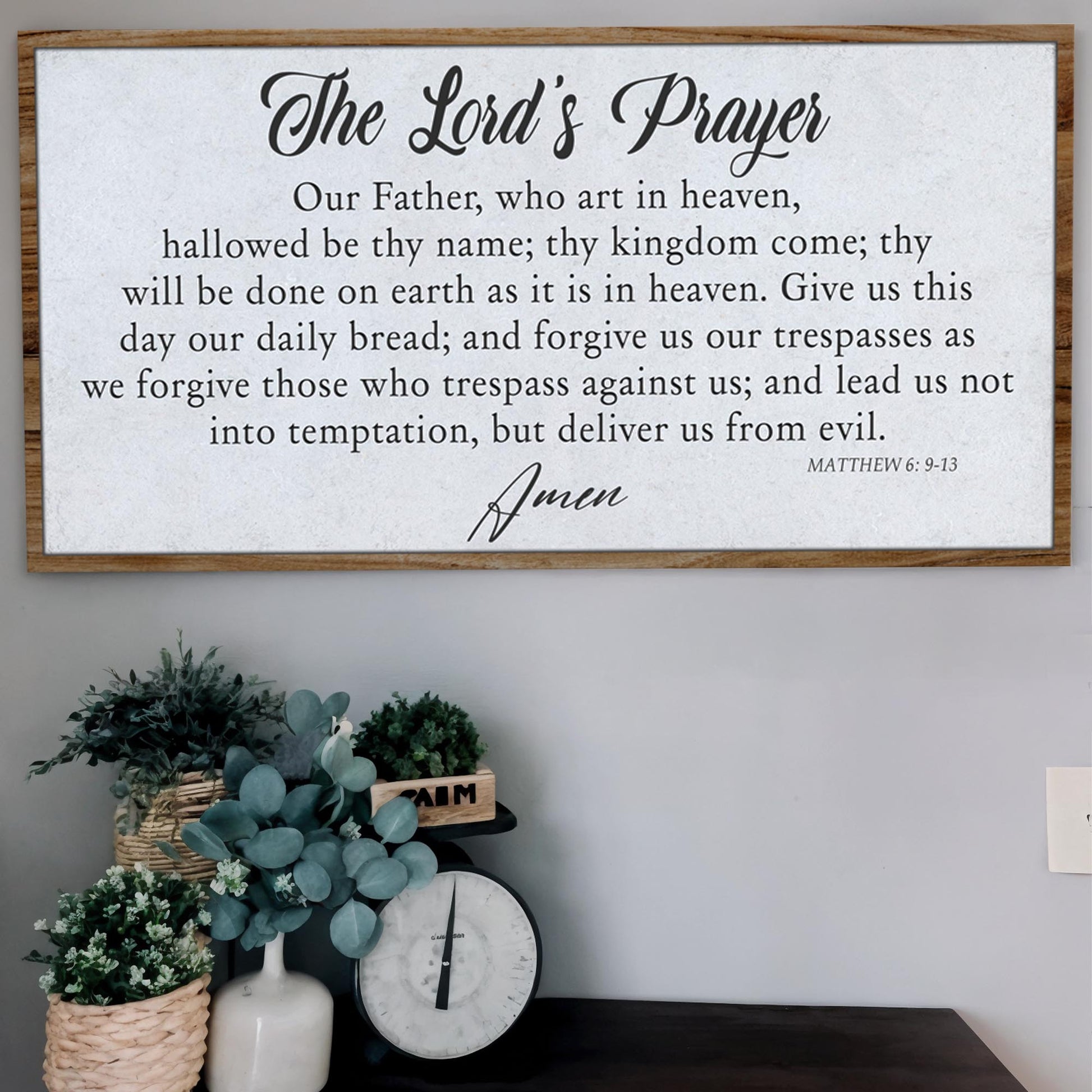 Lord's Prayer faith canvas wall art II wide format with clean modern typography, gallery-wrapped