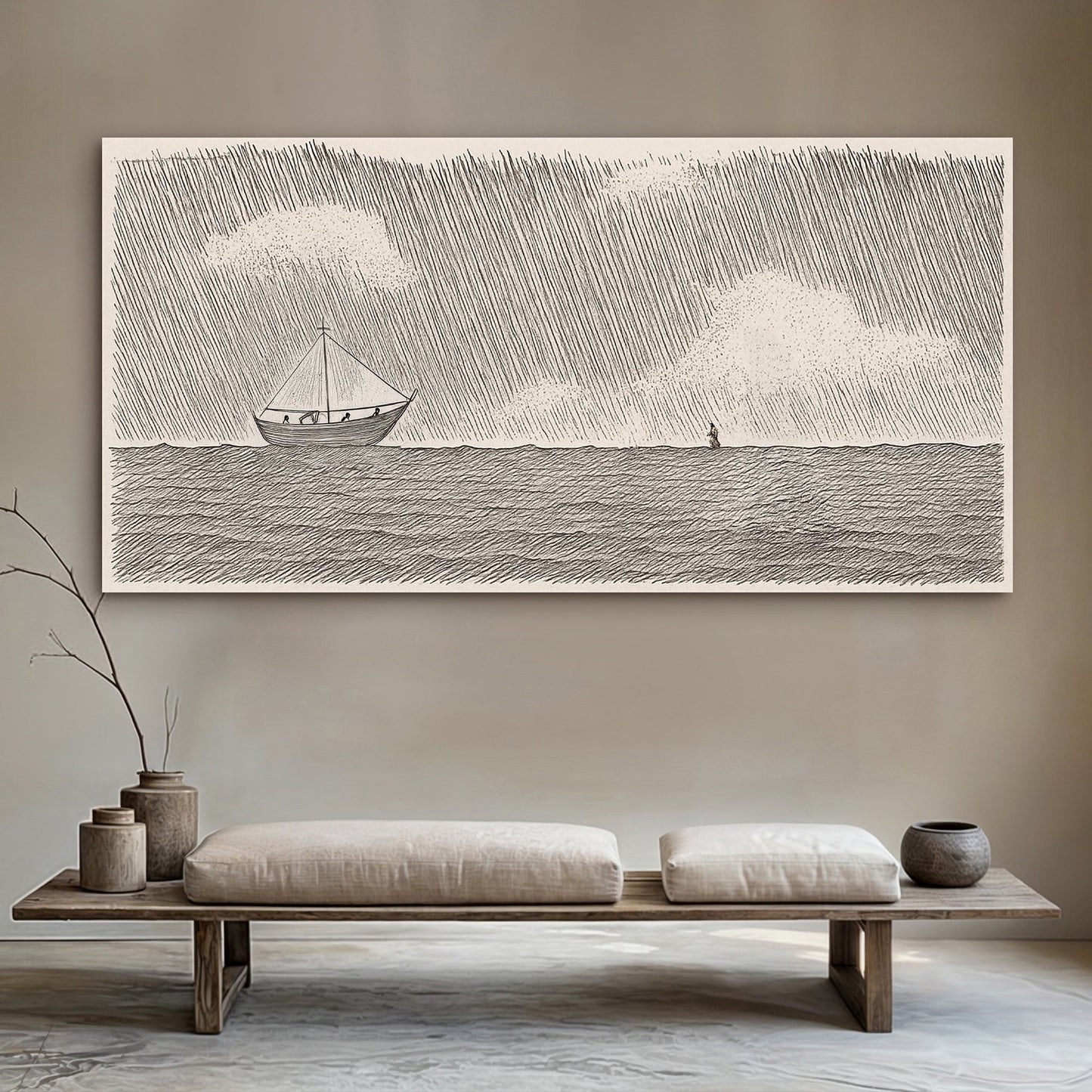 Jesus walking on water faith canvas wall art wide horizontal biblical scene