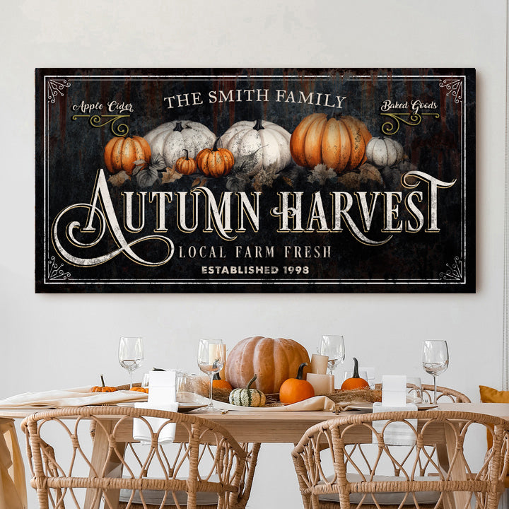 Family Autumn Harvest Thanksgiving Canvas Sign