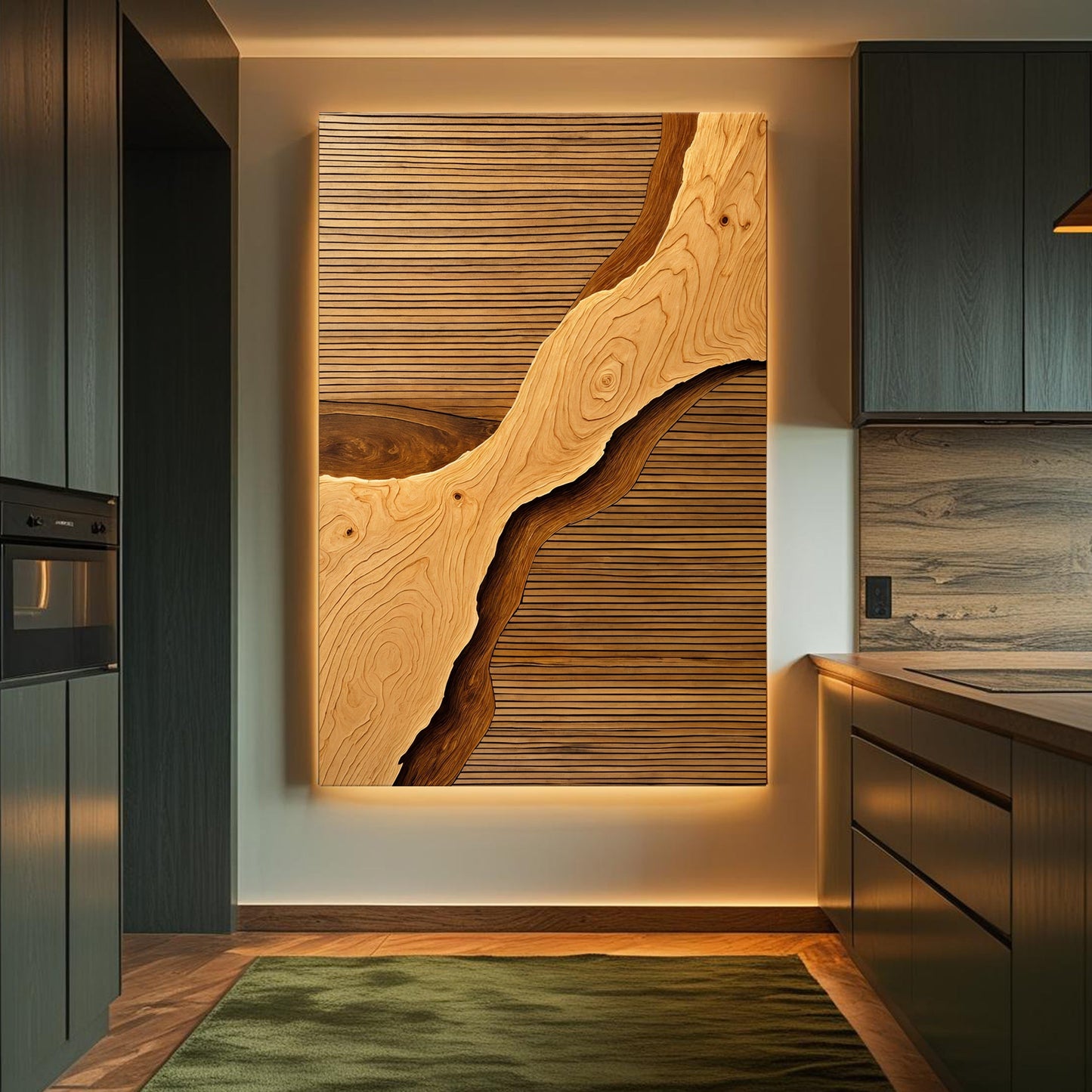 Wood rift abstract canvas wall art with organic grain texture and modern artistic style
