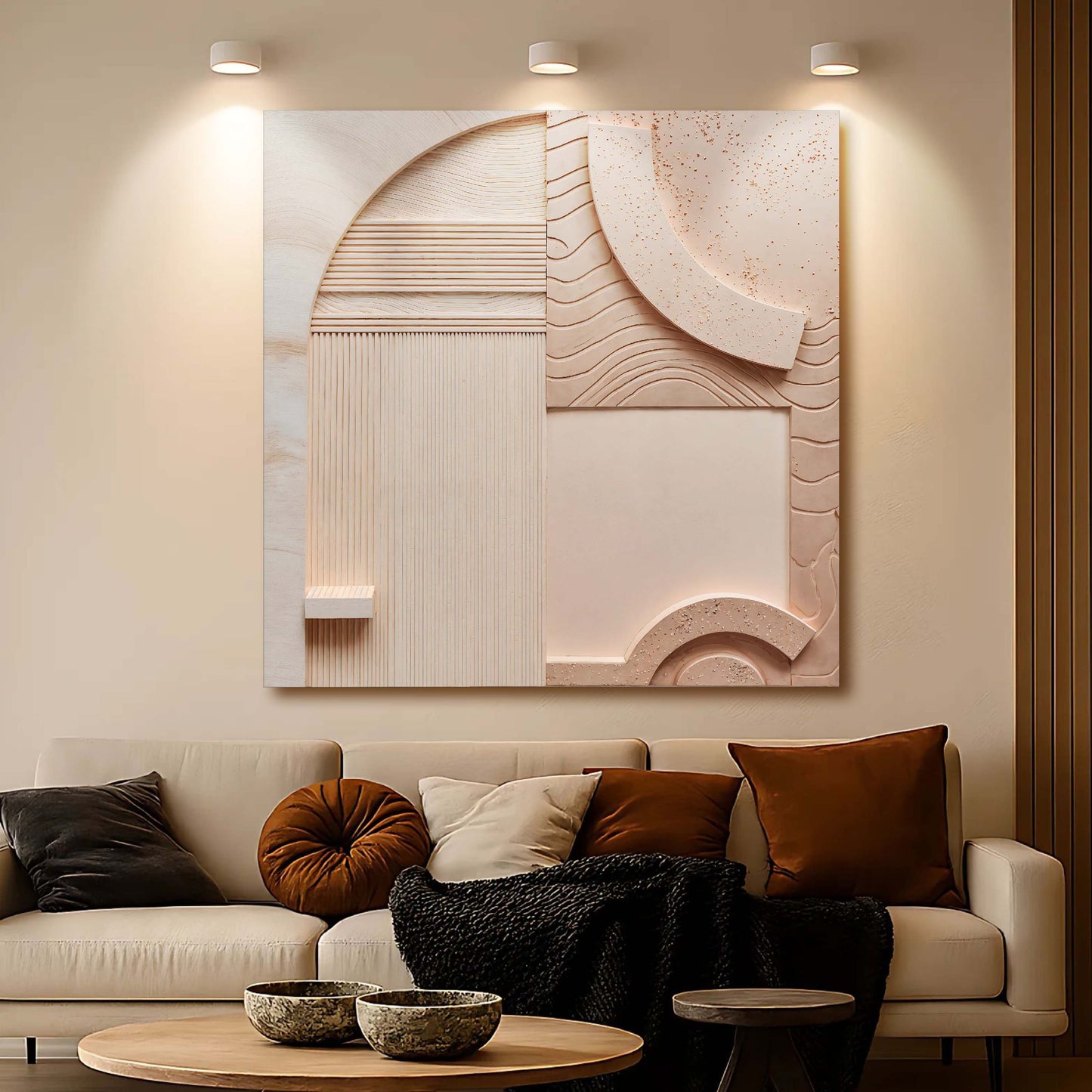 Minimalist peach clay abstract square canvas wall art — warm earthy tones gallery wrapped