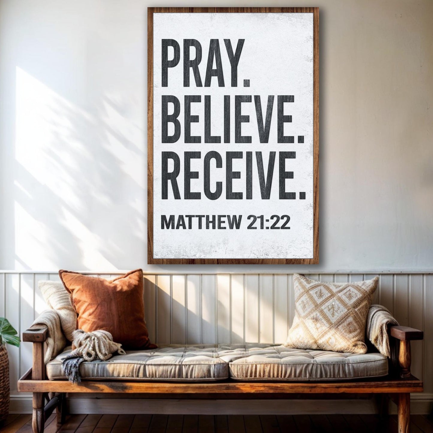 Matthew 21:22 Pray Believe Receive Scripture Canvas Art
