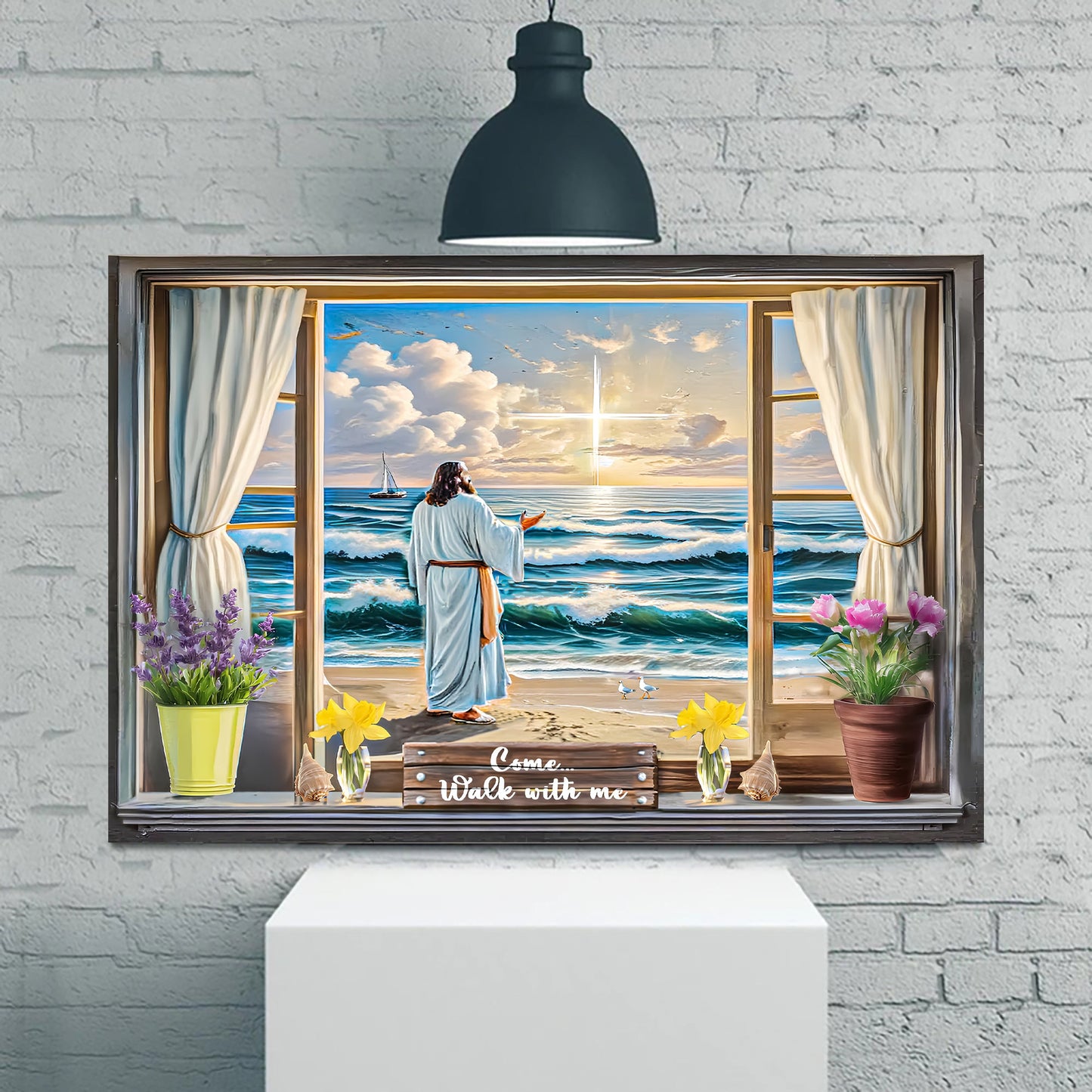 Come Walk With Me faith canvas sign V, Christian wall art print for bedrooms and hallways