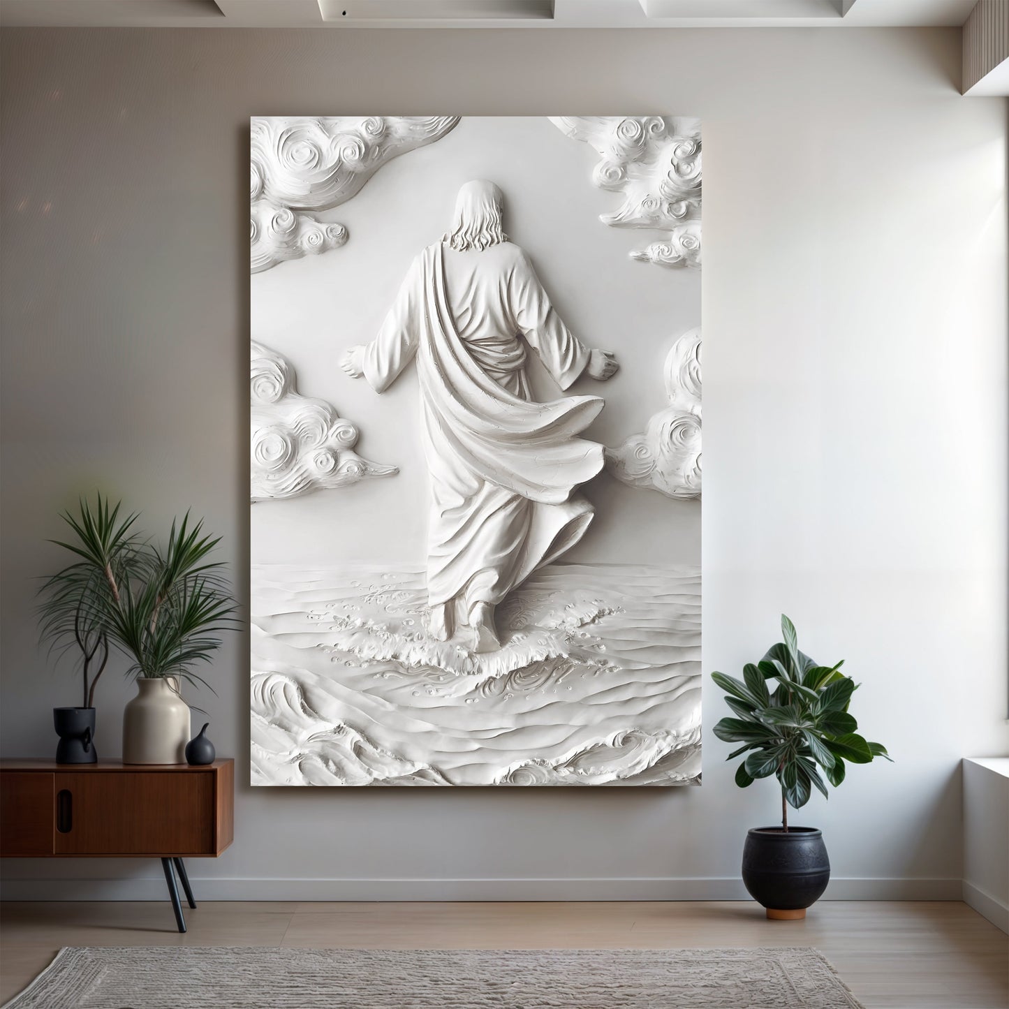 3D minimalist Jesus walking on water canvas wall art