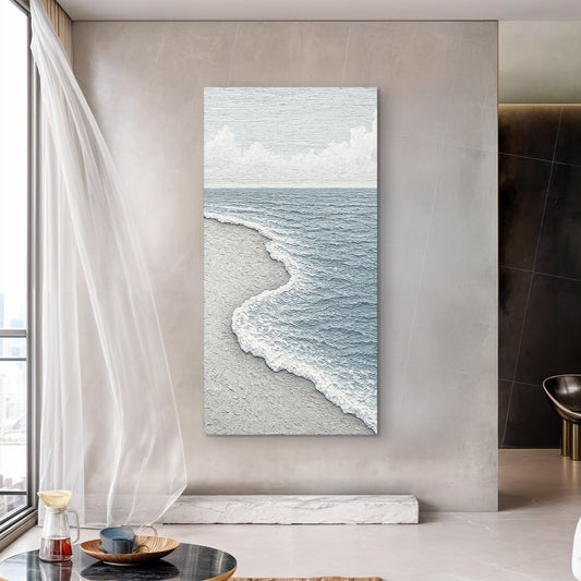 White waves abstract canvas wall art with flowing coastal-inspired forms