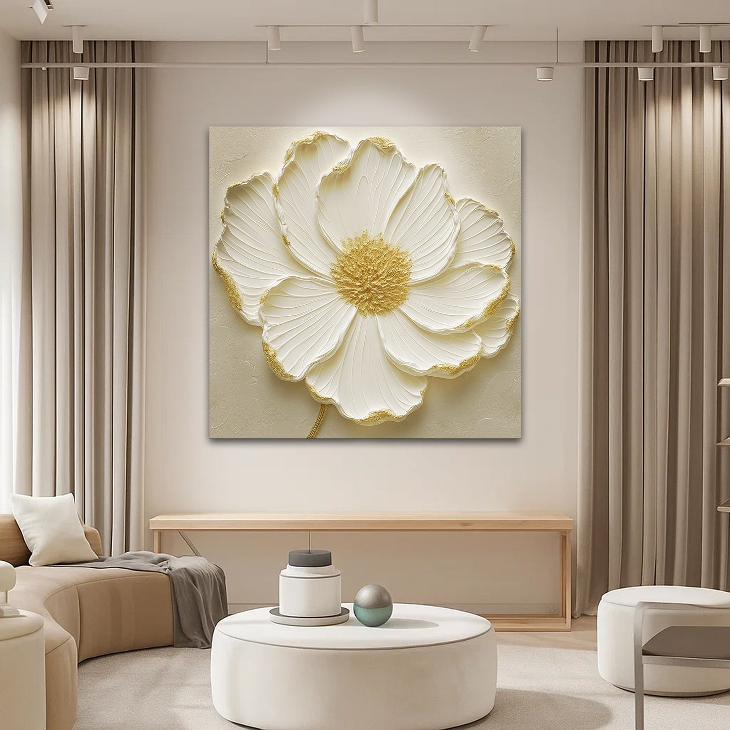 Abstract flower canvas wall art with organic floral shapes in warm modern palette