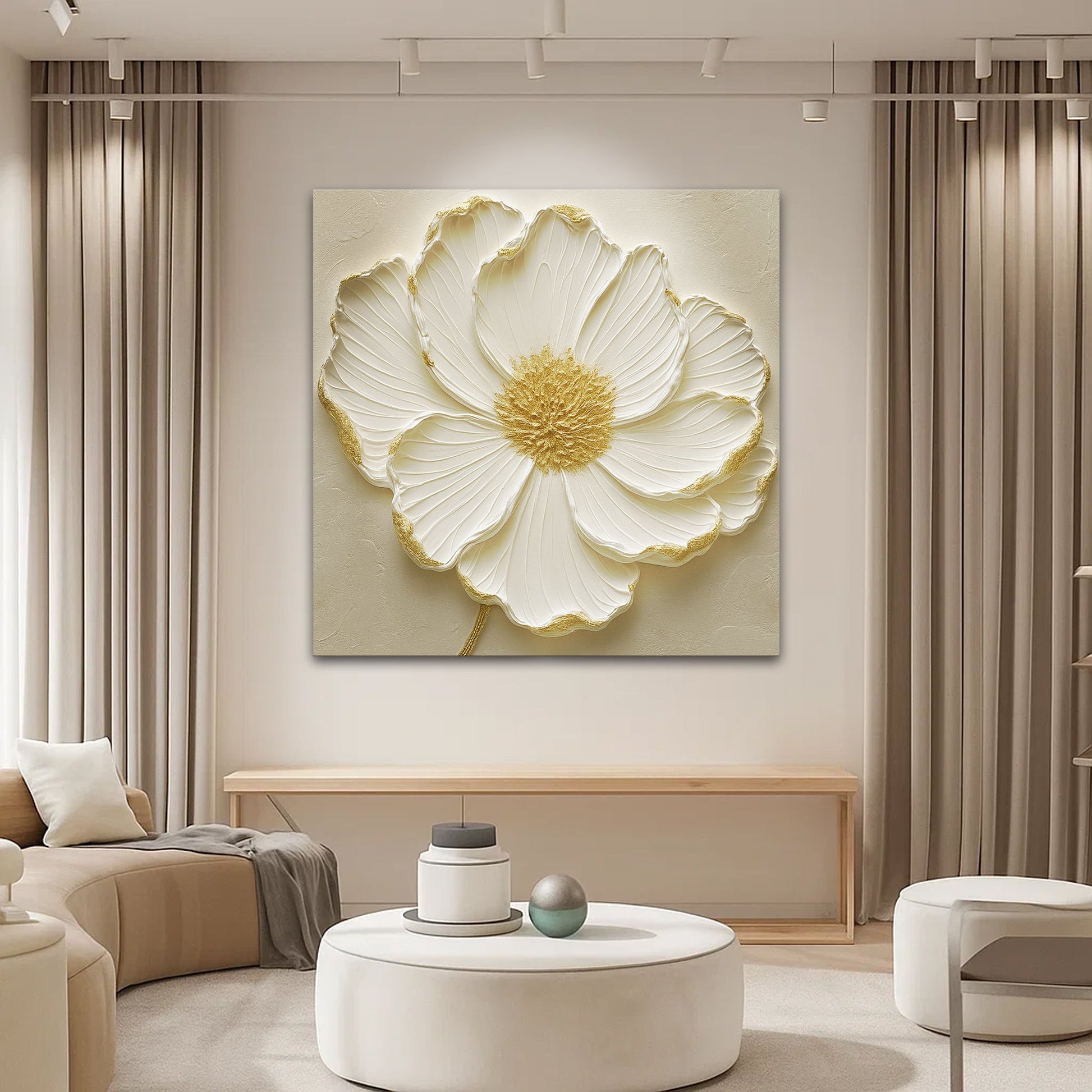 Abstract flower canvas wall art with organic floral shapes in warm modern palette