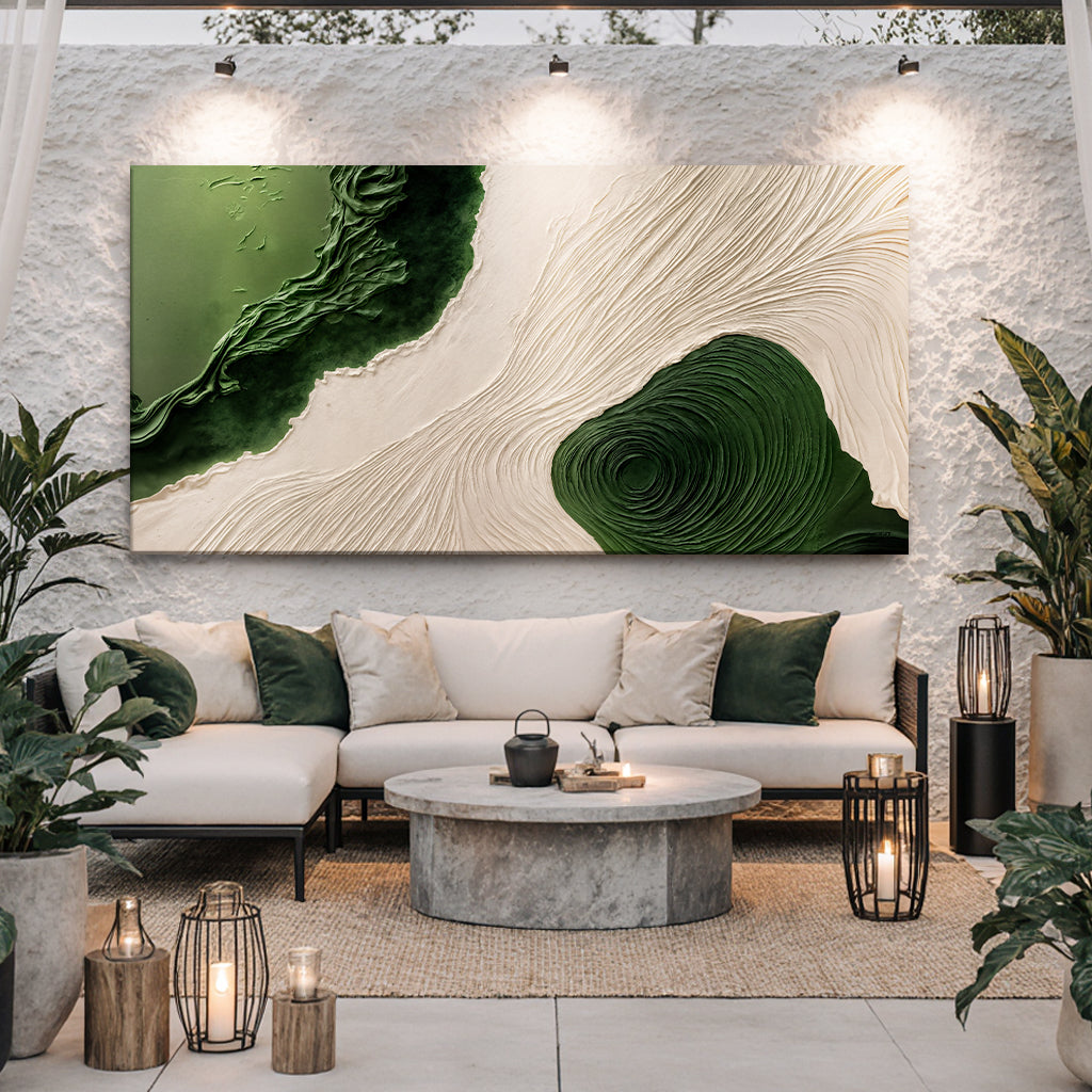 Green rivers abstract canvas wall art XII with graceful layered river strokes
