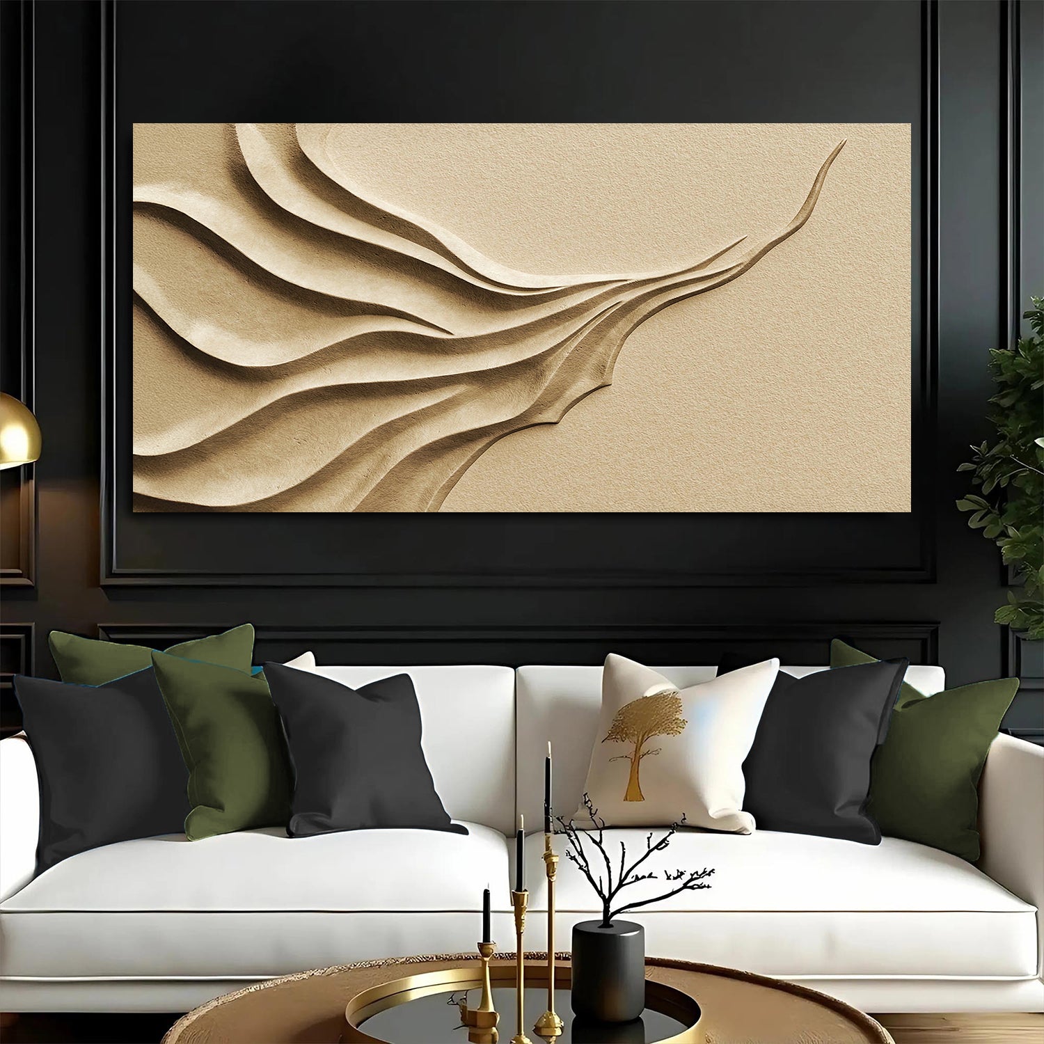 Warm beige minimalist canvas wall art with pared-back composition