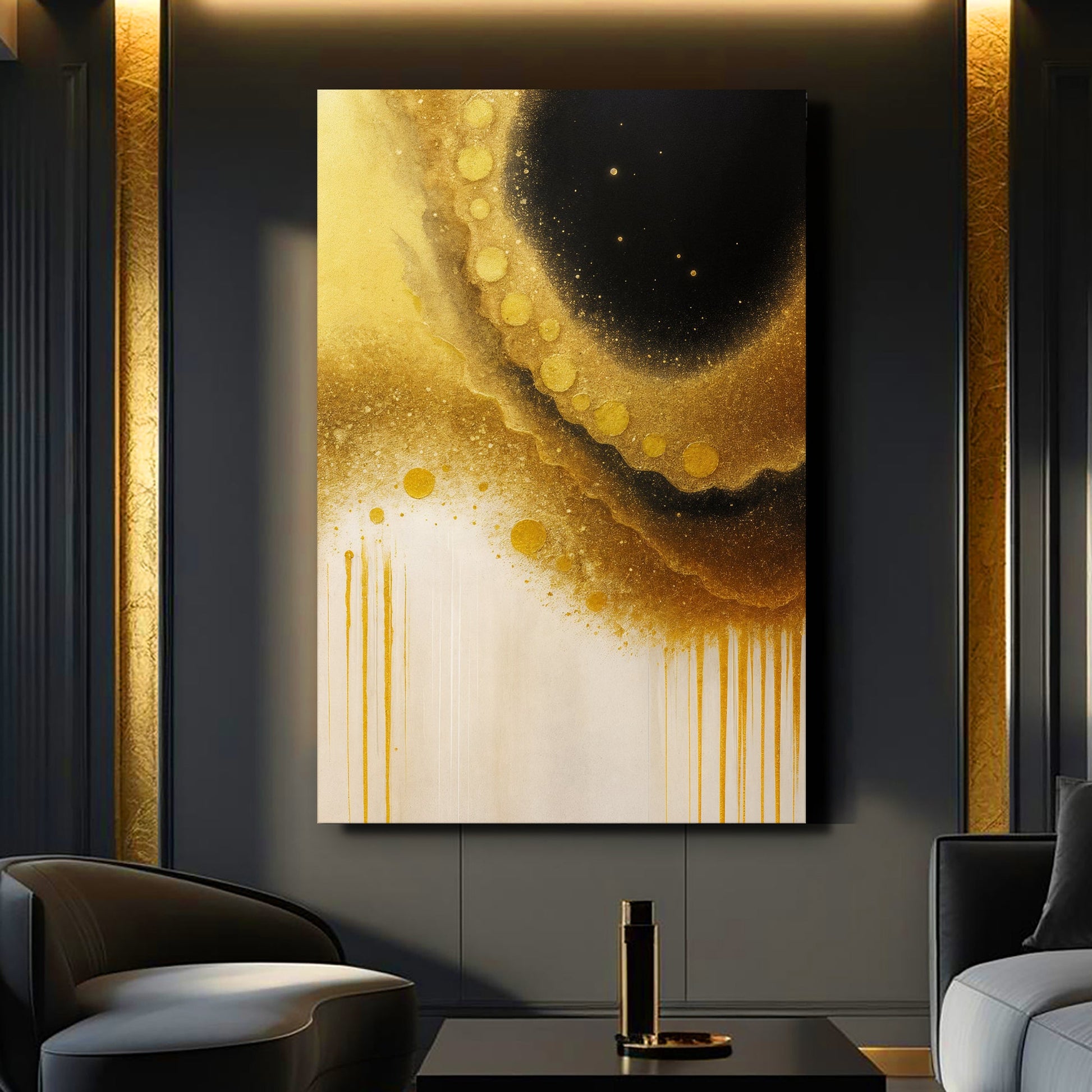 Minimalist black and gold abstract canvas wall art — sleek modern wall decor gallery wrapped