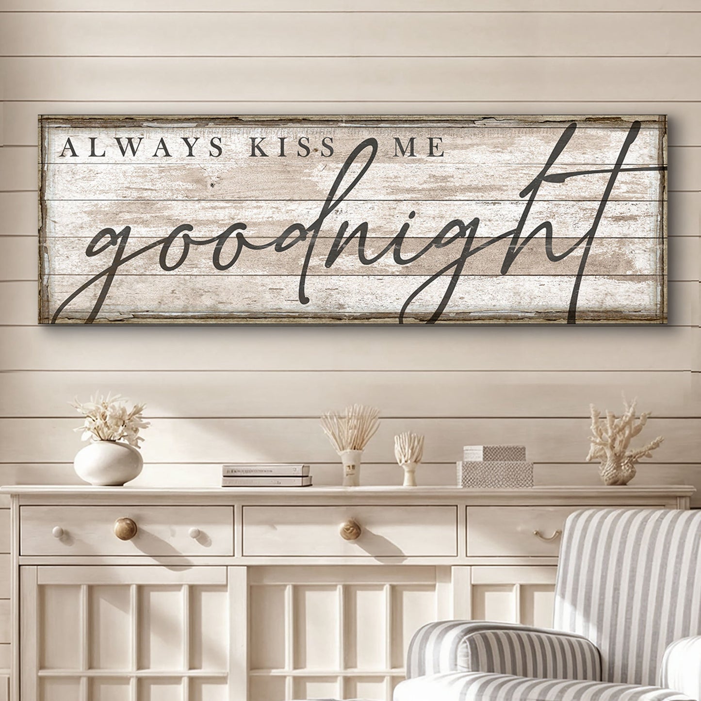 Always kiss me goodnight bedroom canvas sign