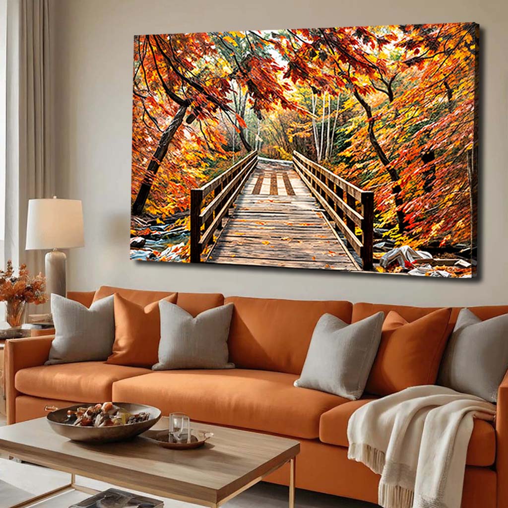 Crossing autumn landscape canvas wall art fall colors nature scenery