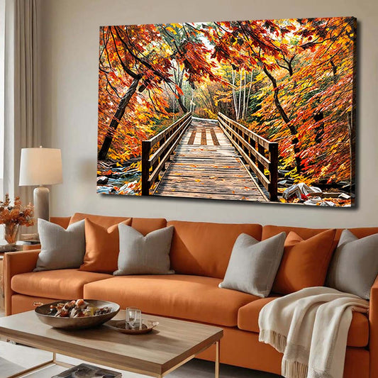 Crossing autumn landscape canvas wall art fall colors nature scenery