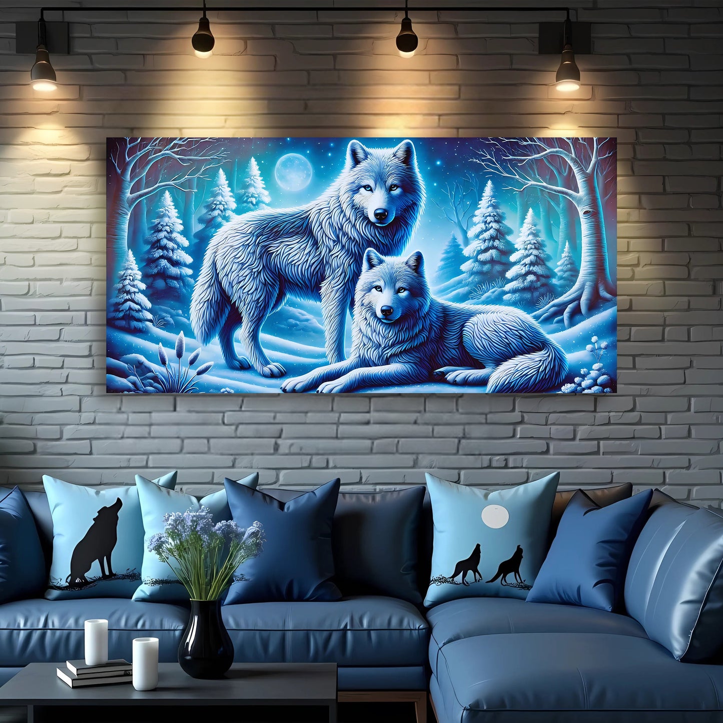 3D wolves canvas wall decor with sculptural detail