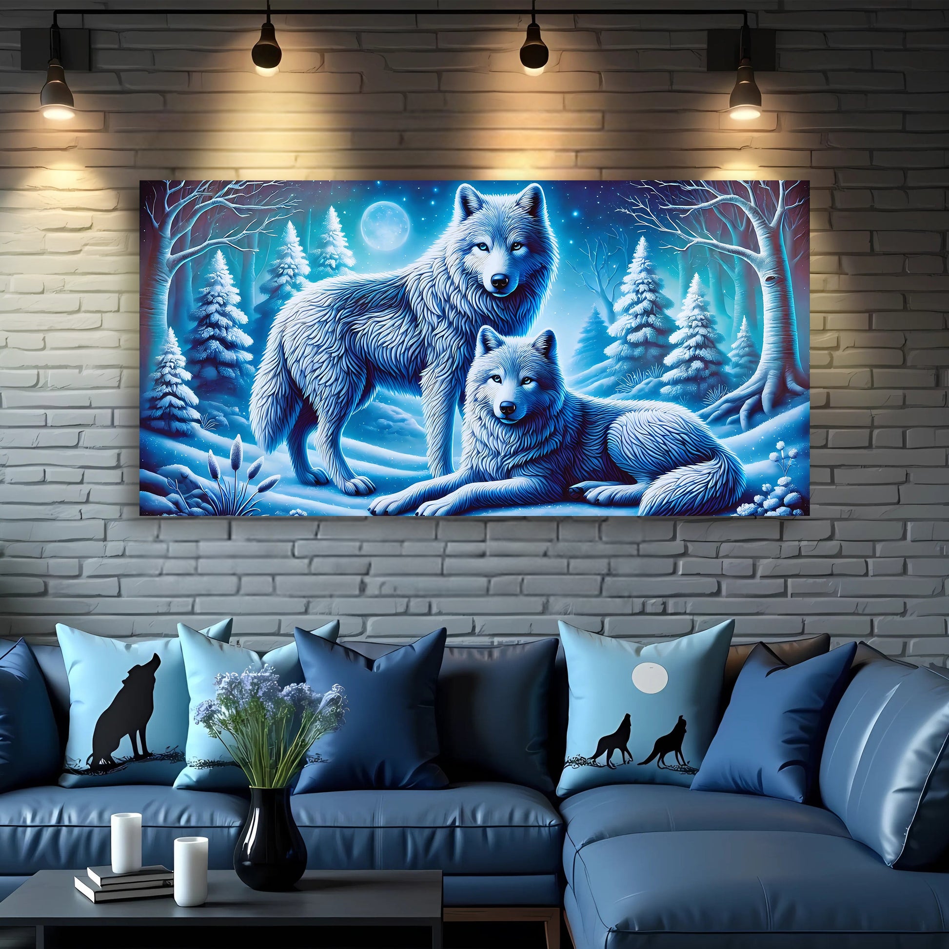 3D wolves canvas wall decor with sculptural detail