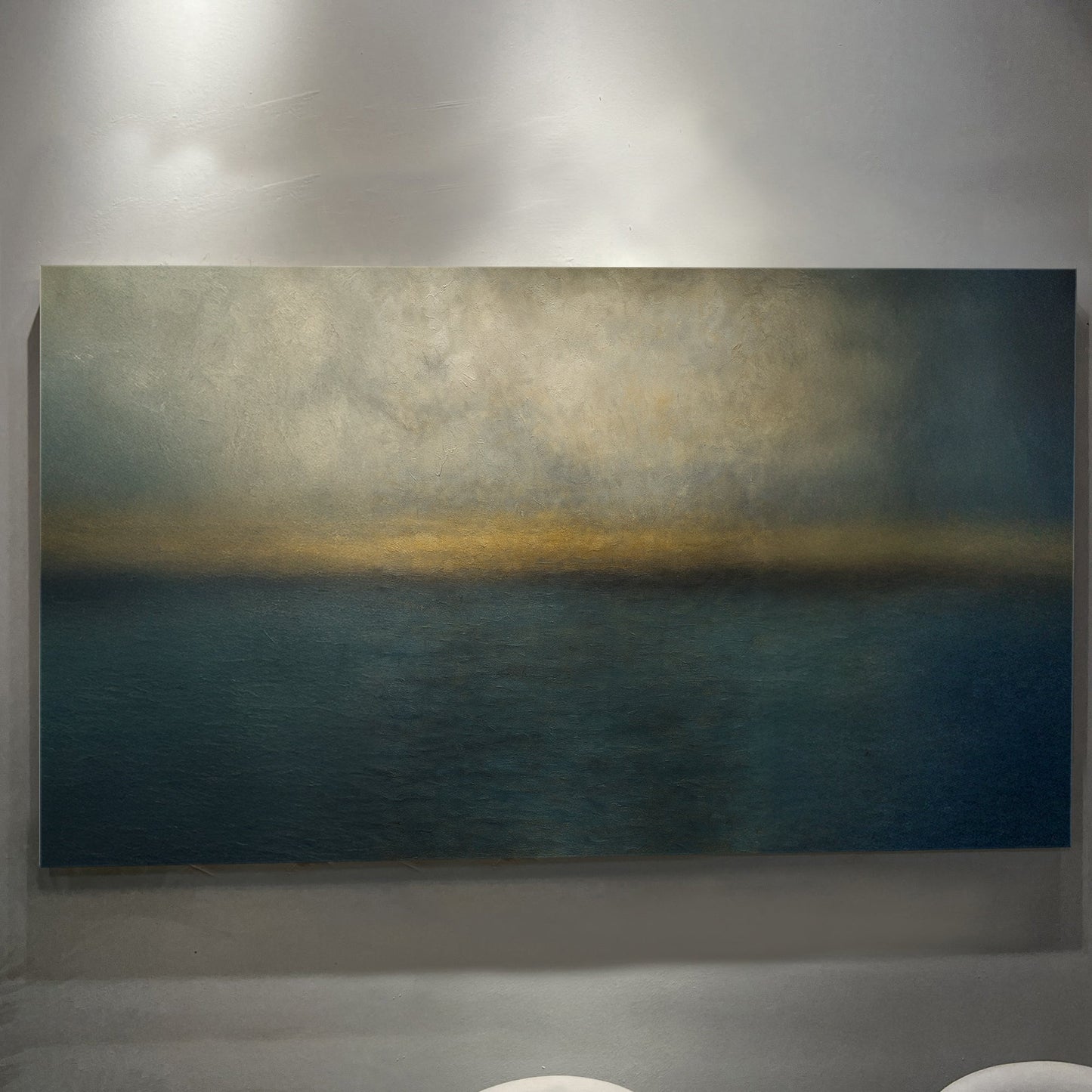 Waterscape abstract canvas wall art with fluid blue and teal water tones, gallery wrapped