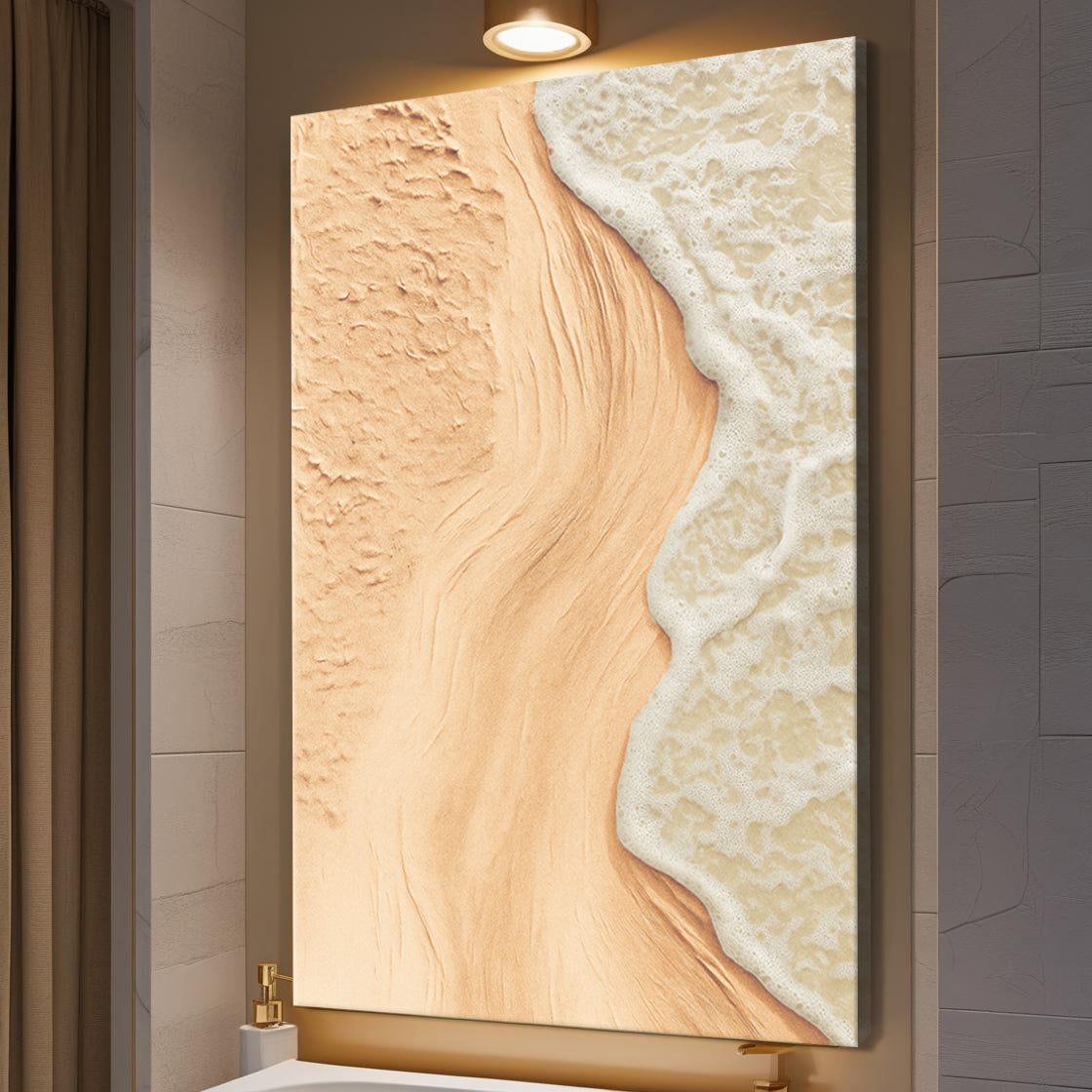 Beige tones beach shoreline coastal art — neutral canvas wall art for modern interiors